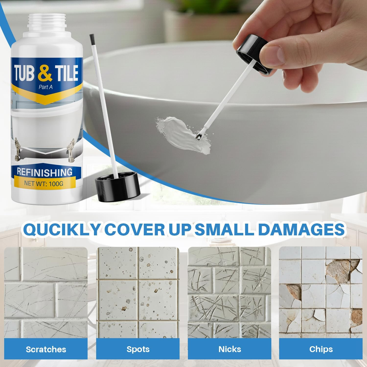 Tub and Tile Paint, 3.5 Oz Tub Paint for Bathtub, 1-Part Bathtub Touch up Paint