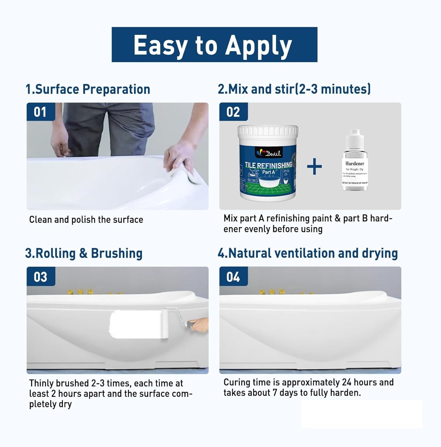 Water-Based Bathtub Paint and Tile Refinishing Kit – Odorless, Easy Application