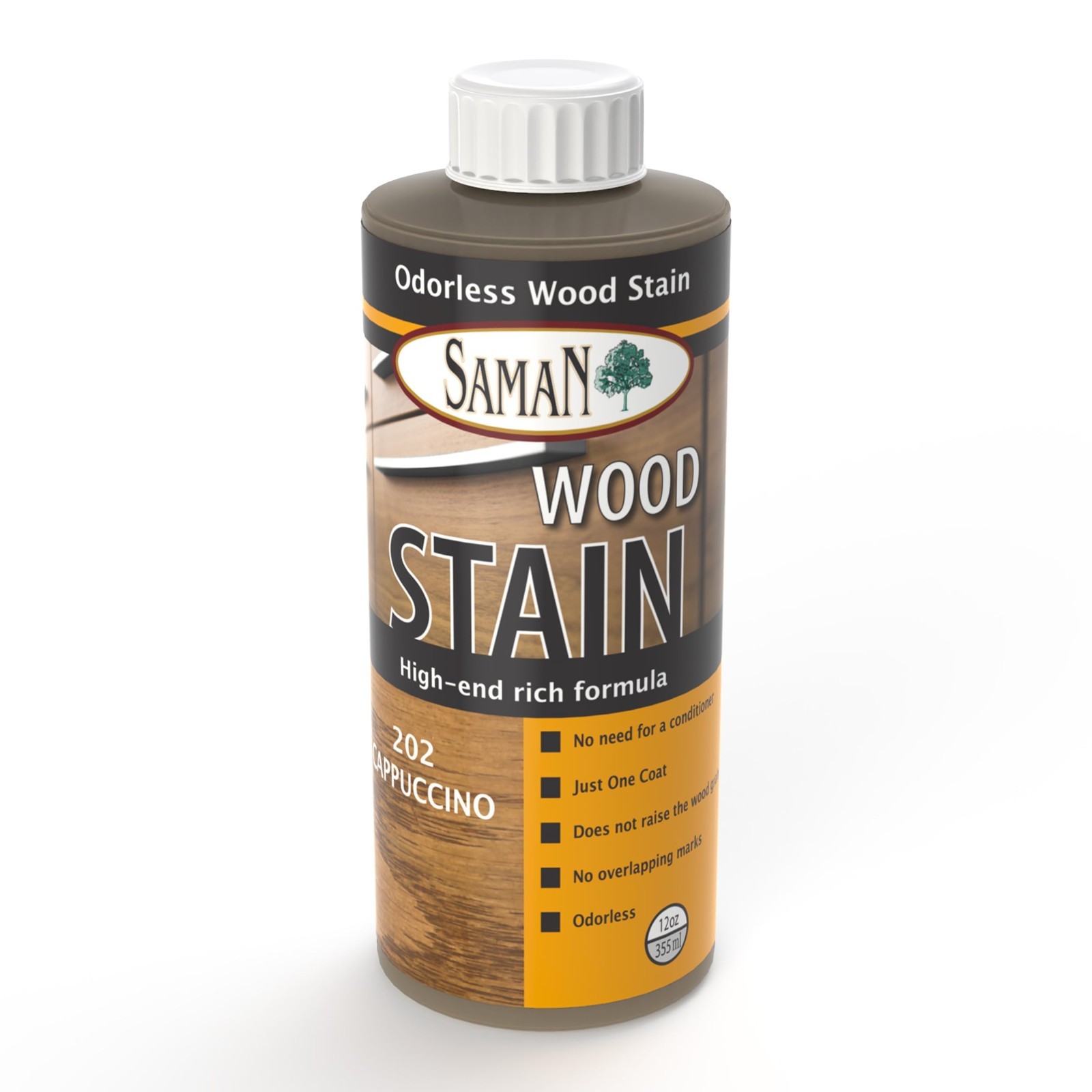 SAMAN Odorless Wood Stain 202 Cappuccino 12oz – NEW