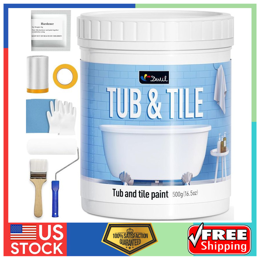 Bathtub Paint & Tile Refinishing Kit with Tools Low Odor White 25-30sq.ft