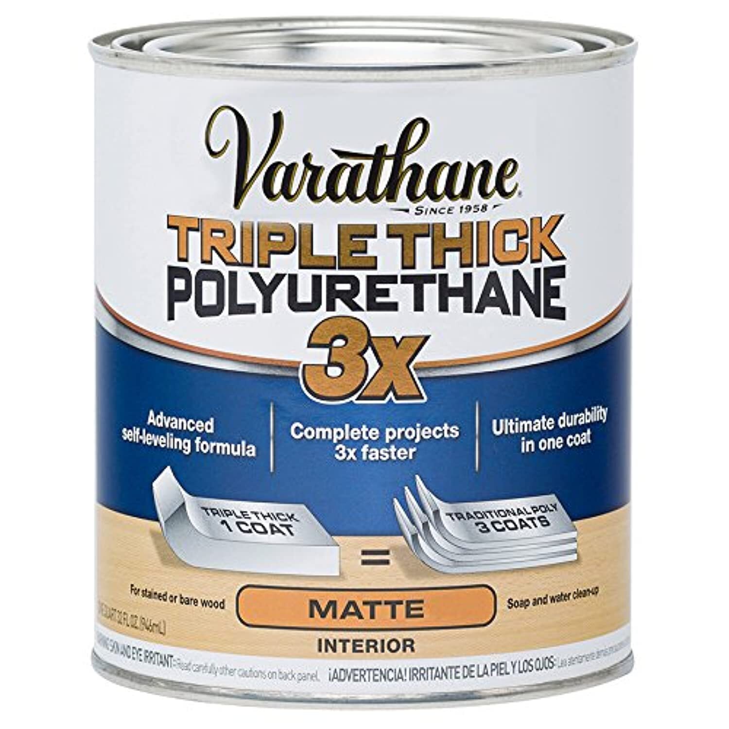 Varathane Triple Thick Matte Polyurethane Quart Fast Dry Water Based Finish