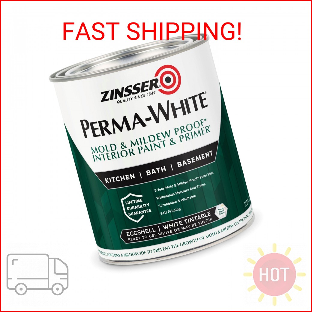 Zinsser 02774 PERMA-WHITE Mold & Mildew Proof Interior Paint, Quart, Eggshell Wh