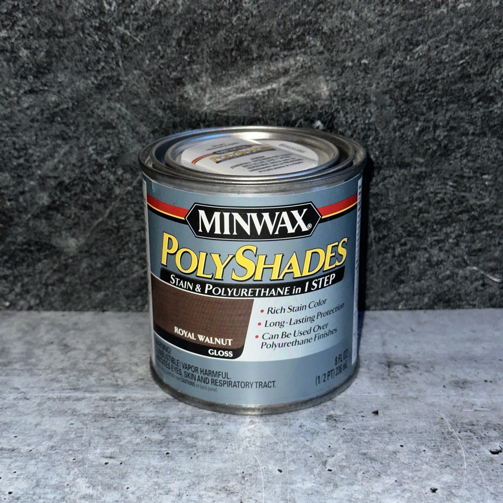 Minwax PolyShades Wood Stain + Polyurethane Finish ½ Pint Royal Walnut Gloss