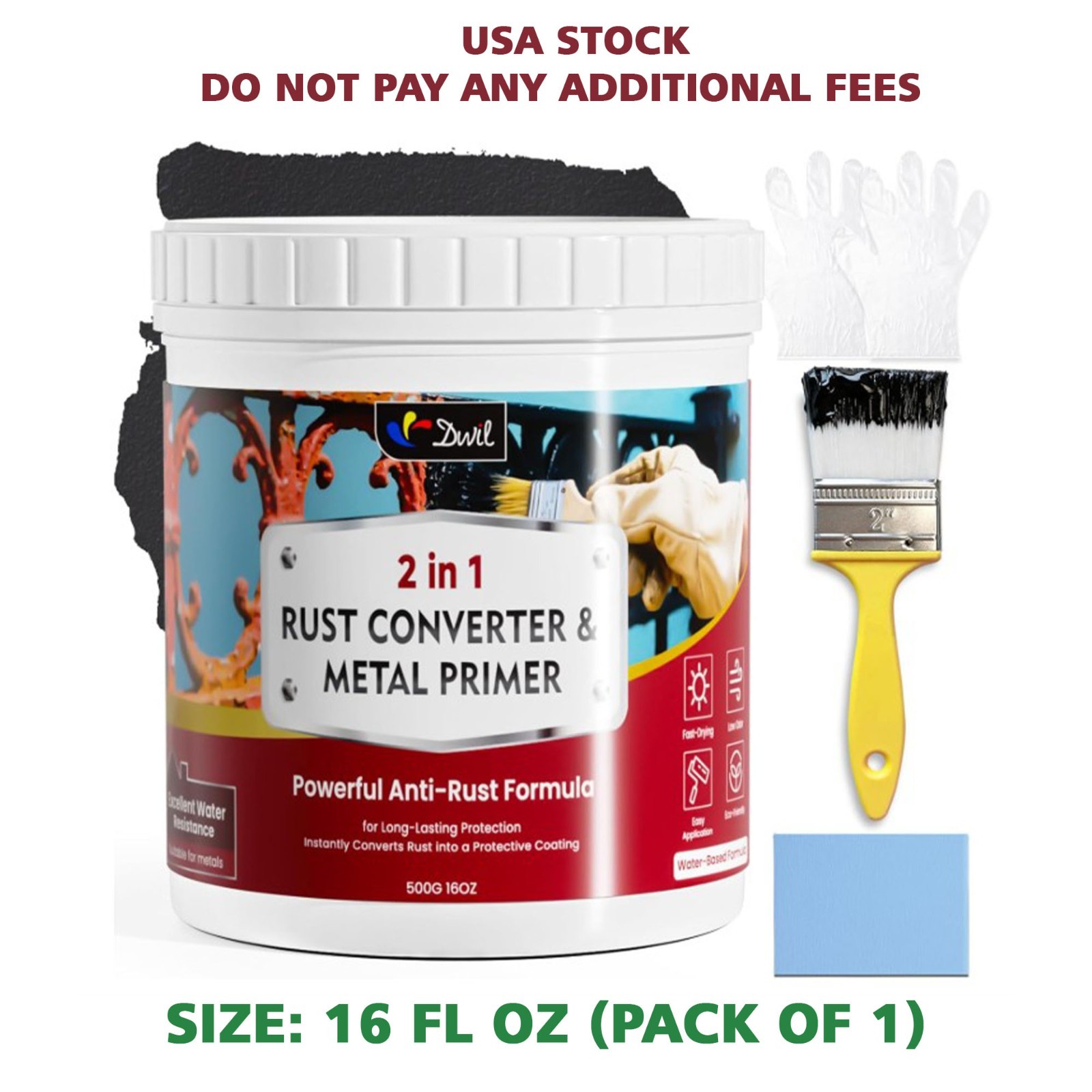 DWIL Rust Converter 2-in1 Paint Primer Converts Rust to Protective Coating 16 oz