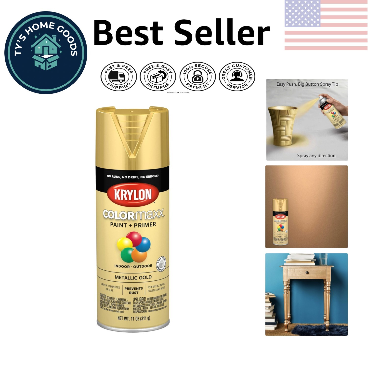 11 oz Krylon COLORmaxx Rust-Resistant Metallic Gold Spray Paint for All Surfaces