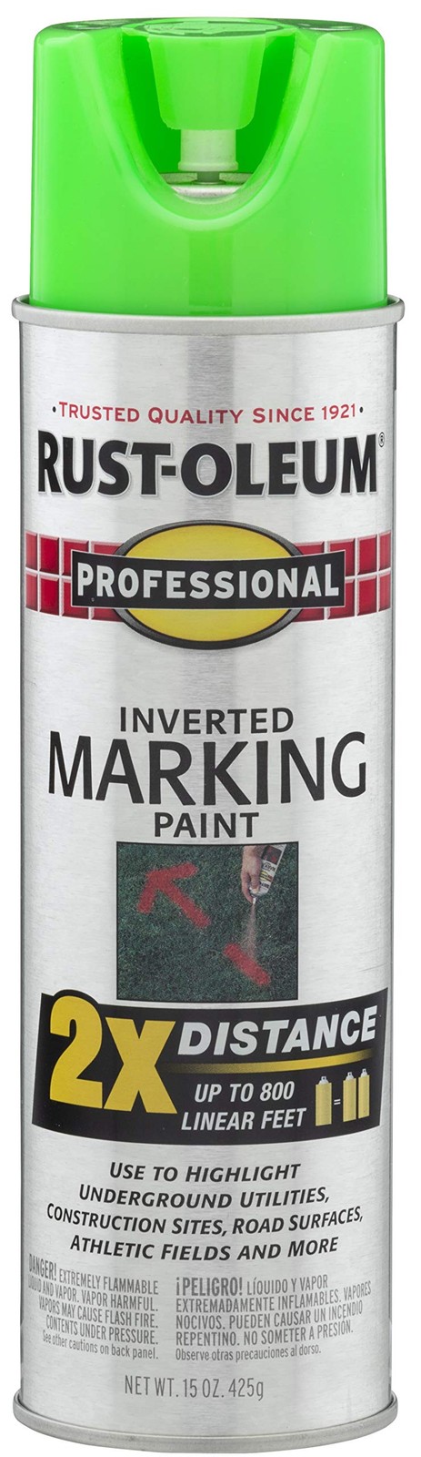 Rust Oleum 15Oz Fluorescent Green Marking Spray Paint For Temporary Outdoor Use