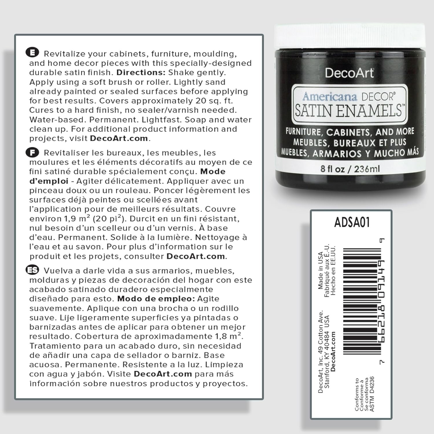 Durable Satin Finish Black Paint – Americana Decor 3 Pack for Furniture & Crafts