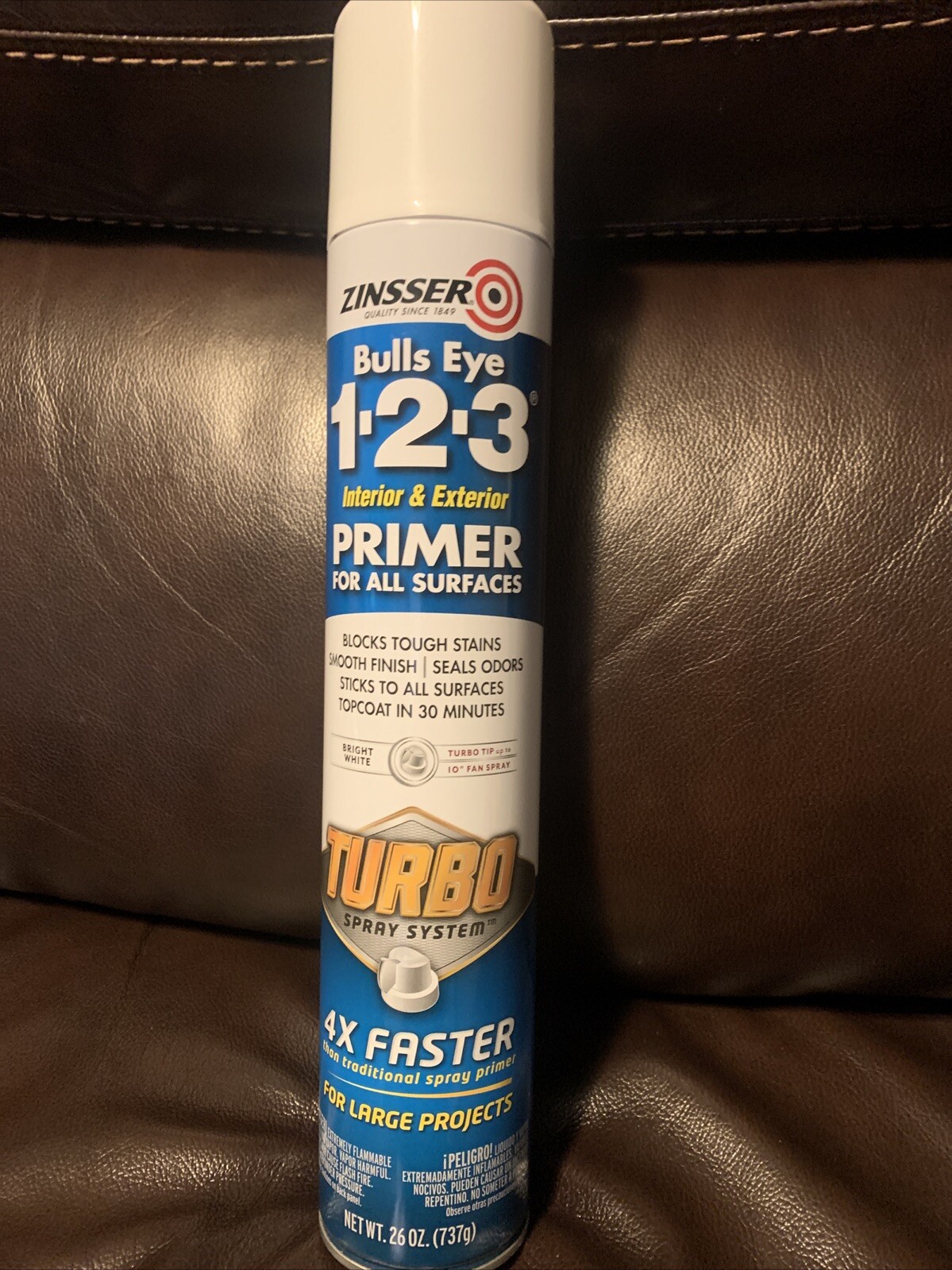 one can Zinsser 343746 Bulls Eye 1-2-3 Turbo Primer Spray, 26 oz, White,