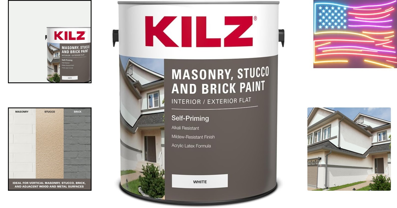 Self-Priming Masonry, Stucco and Brick Paint, Interior/Exterior, Flat, White,…