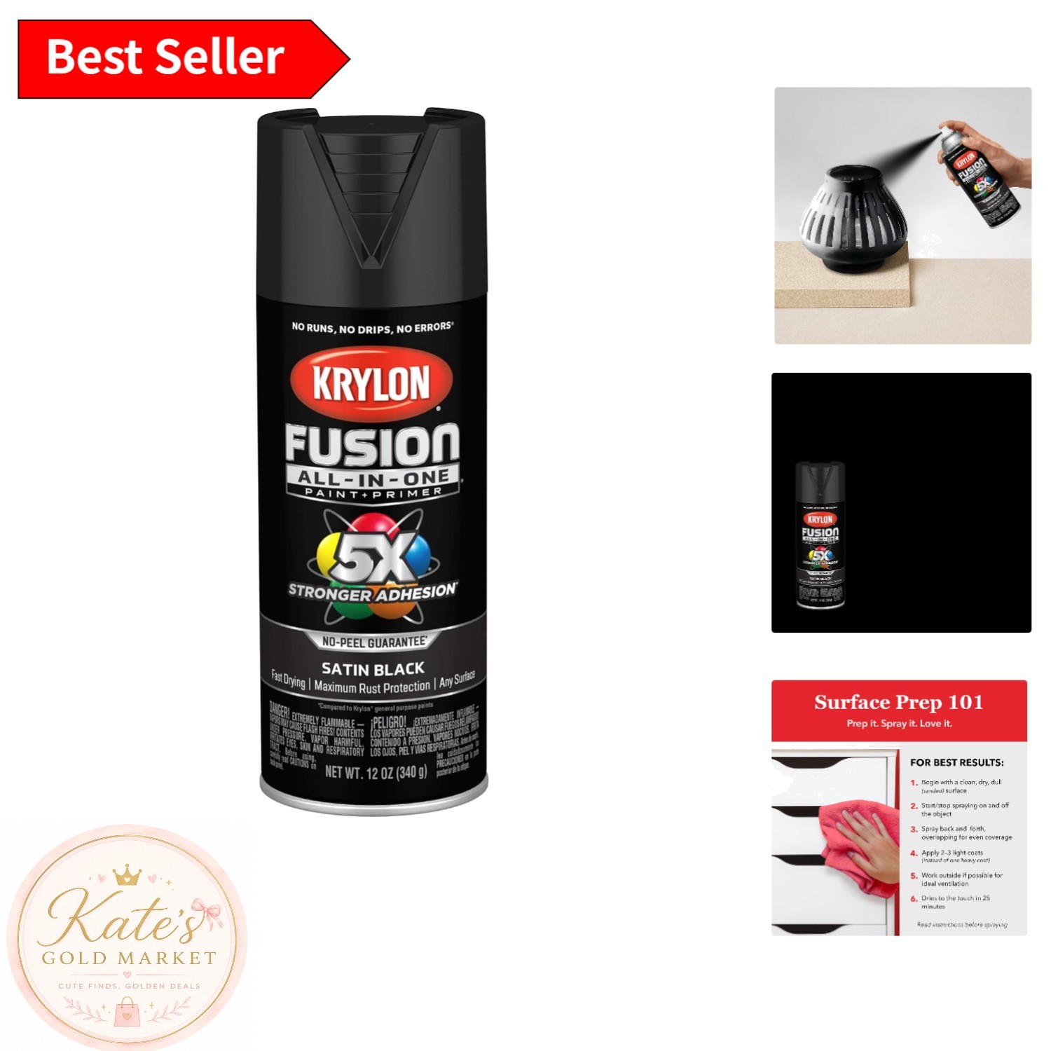 Fusion 12oz Spray Paint – Black, Ultimate Adhesion for Indoor & Outdoor Surfaces