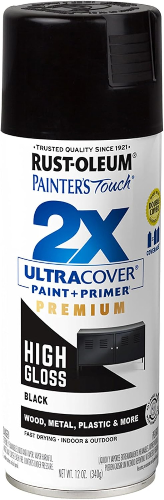 331172 Painter’S Touch 2X Ultra Cover Spray Paint, 12 Oz, High Gloss Black