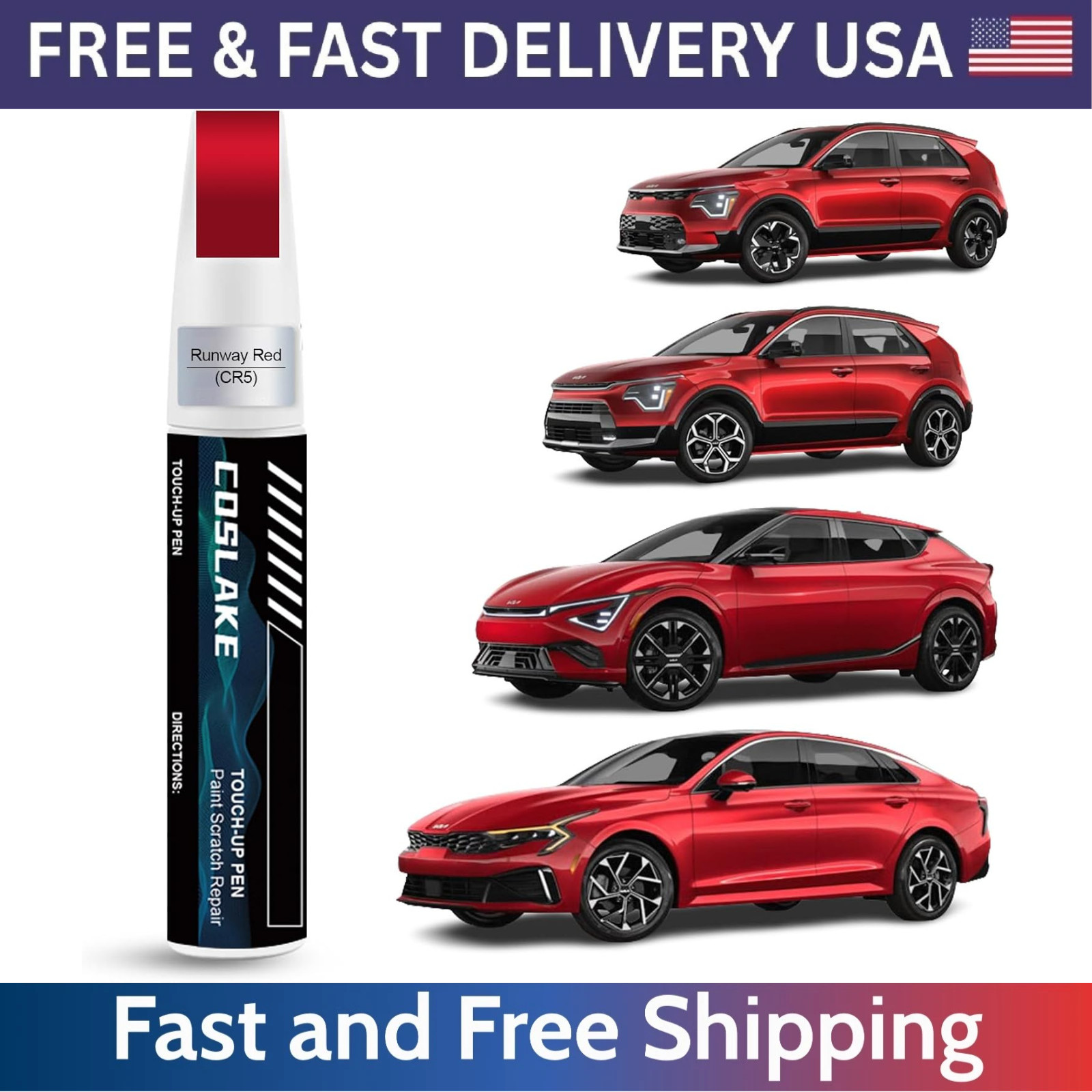 Car Touch Up Paint(Runway Red(CR5)) for Kia, Car Paint Scratch Repair Kit, Quick