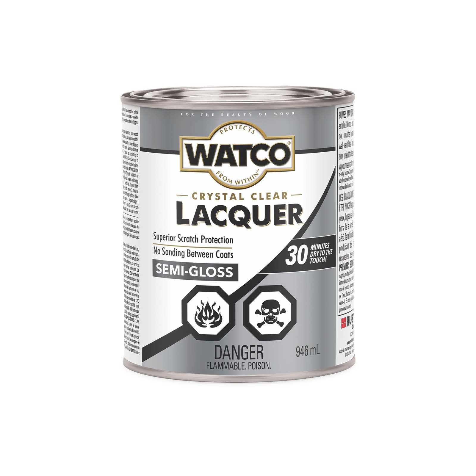 Watco Lacquer Clear Wood Finish 1 Quart Semi Gloss Ideal for Furniture Cabinets