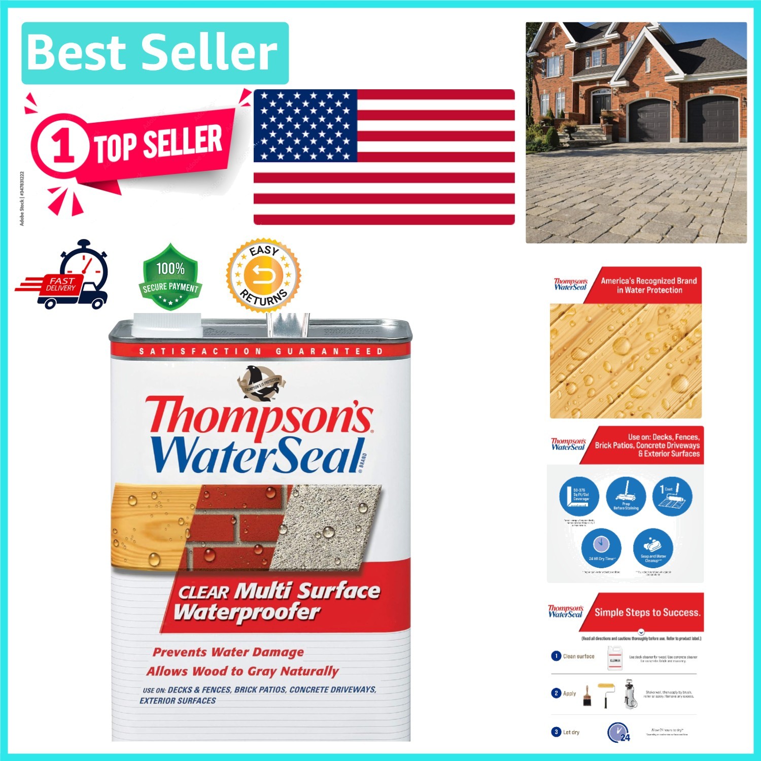 Clear Waterproofer Stain by Thompson’s – 1 Gallon, UV Resistant & Easy to Use