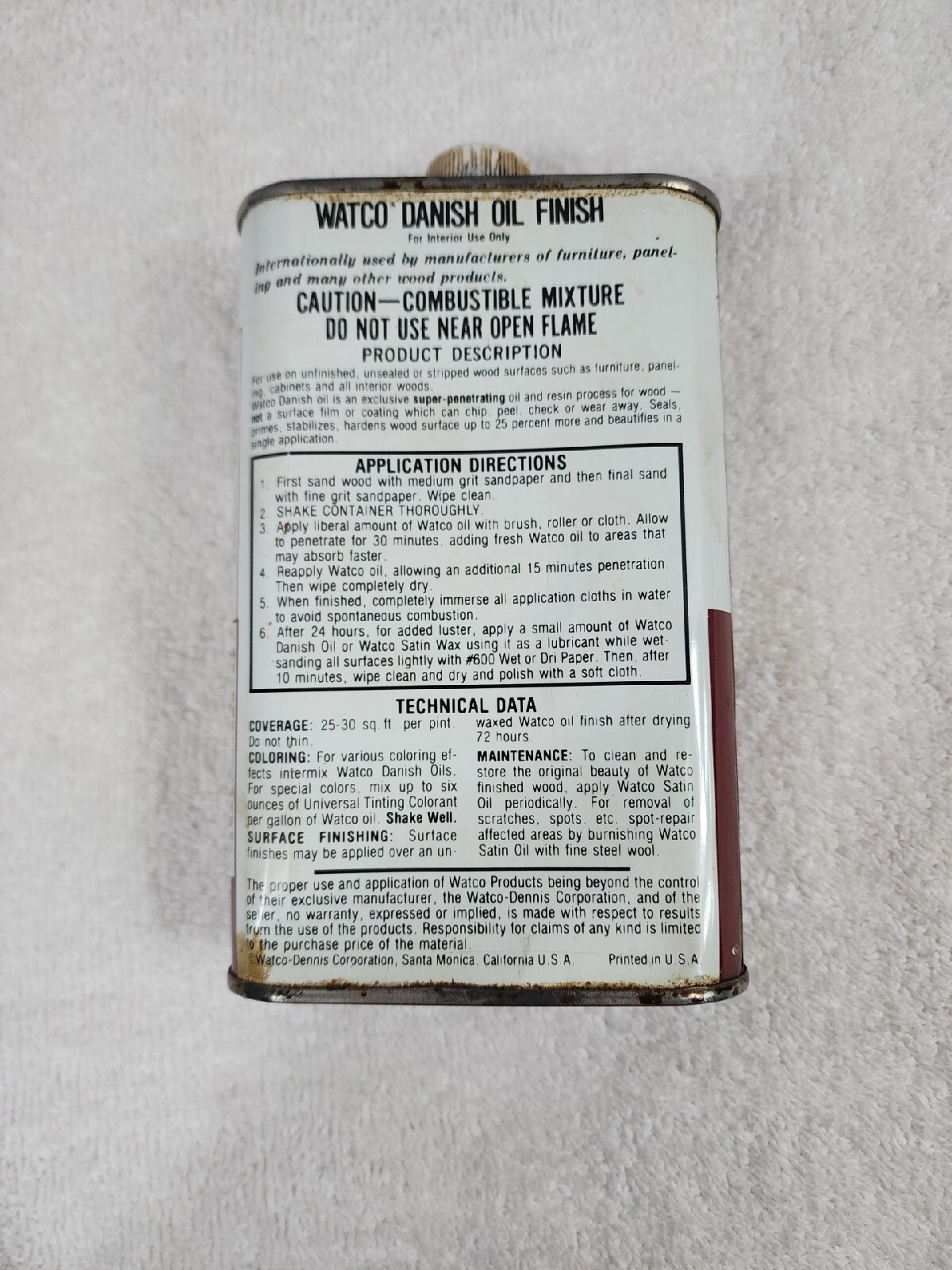 Vintage Watco Danish Oil Finish Dark Walnut Color Partial can.