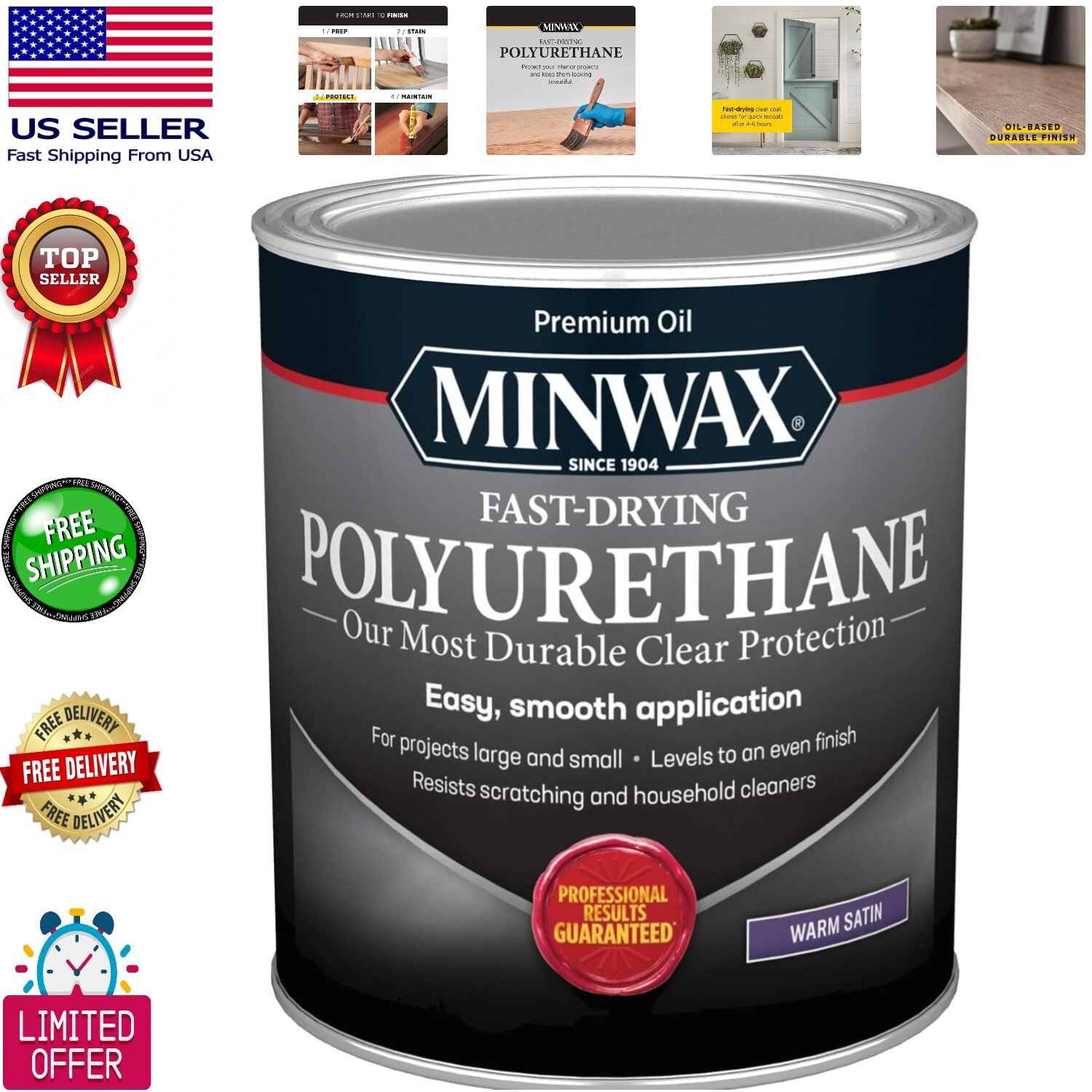 Satin Sheen Polyurethane Wood Finish – Fast Dry, 1 Quart for Ultimate Protection