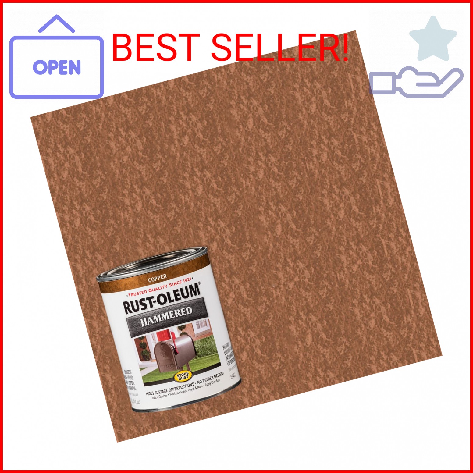 Rust-Oleum 239074 Stops Rust Hammered Finish Paint, Quart, Copper, (Pack of 1)
