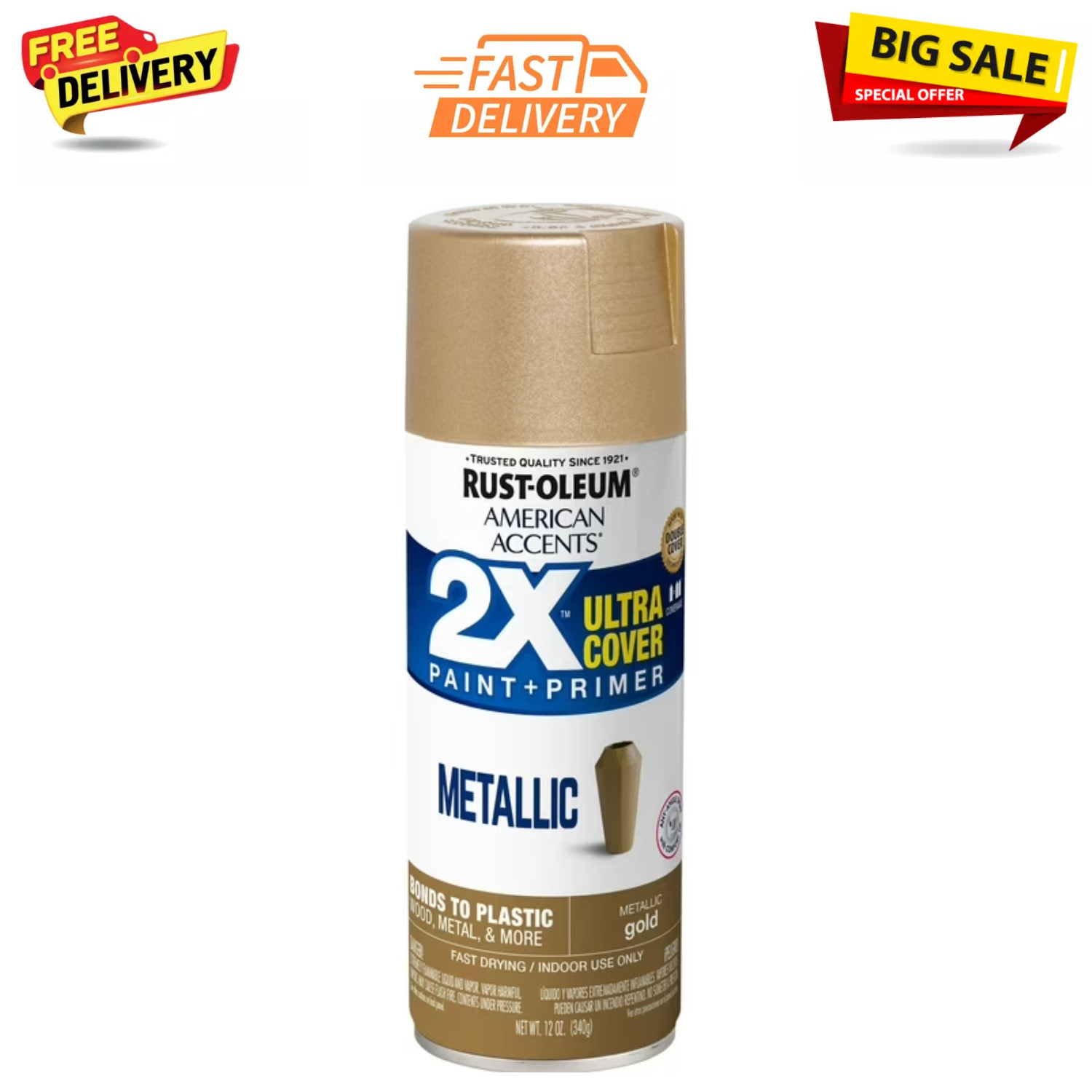 Gold, Rust-Oleum American Accents 2X Ultra Cover Metallic Spray Paint – 12 oz