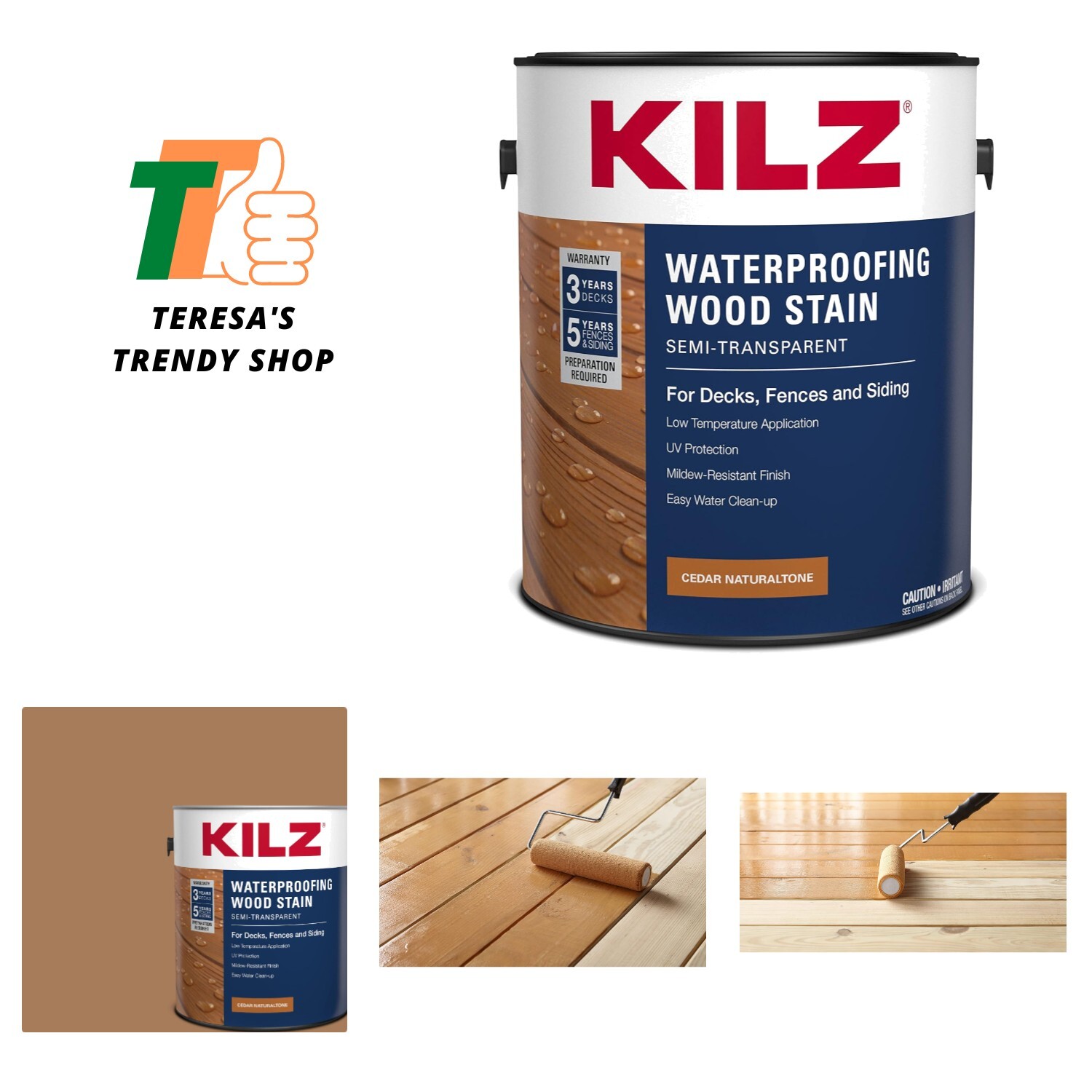 Waterproofing Wood Stain, Exterior, Semi-Transparent, Cedar, 1 Gallon