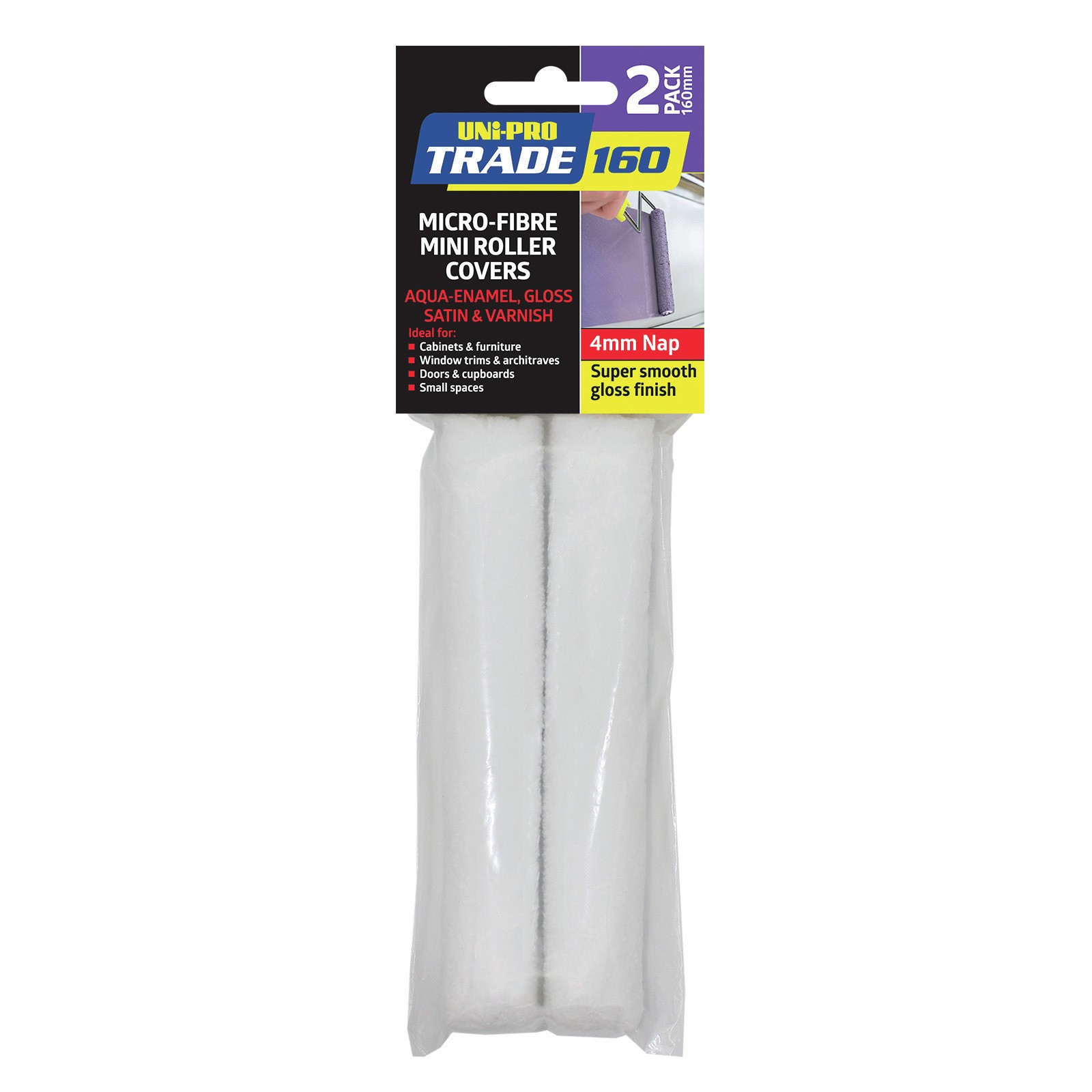UNi-PRO Trade 160mm 4mm Nap Pro Microfibre Roller Covers – 2 Pack