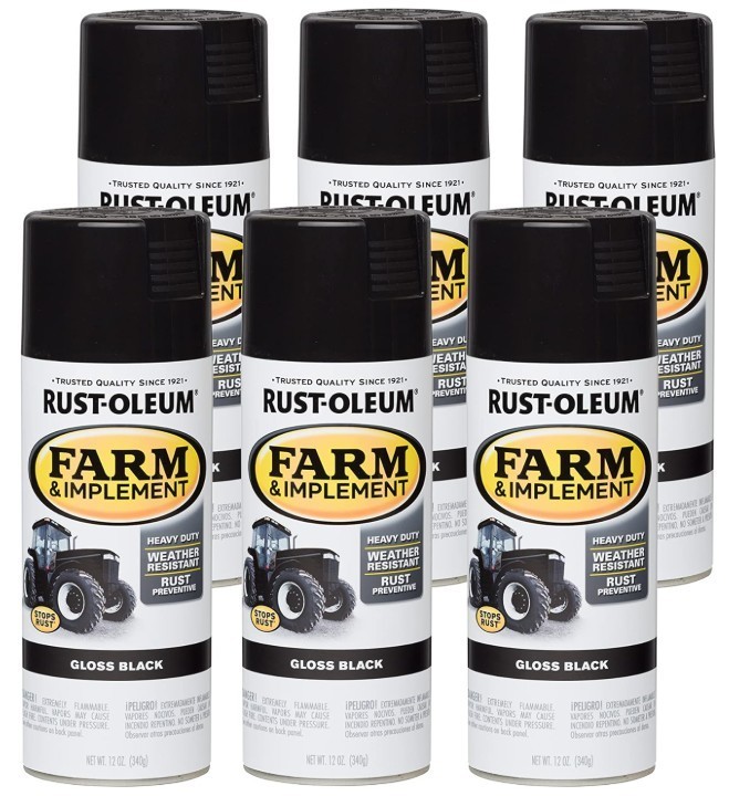 Rust-Oleum 280123 Farm & Implement Spray Paint, 12 oz, Gloss Black, (Pack of 6)
