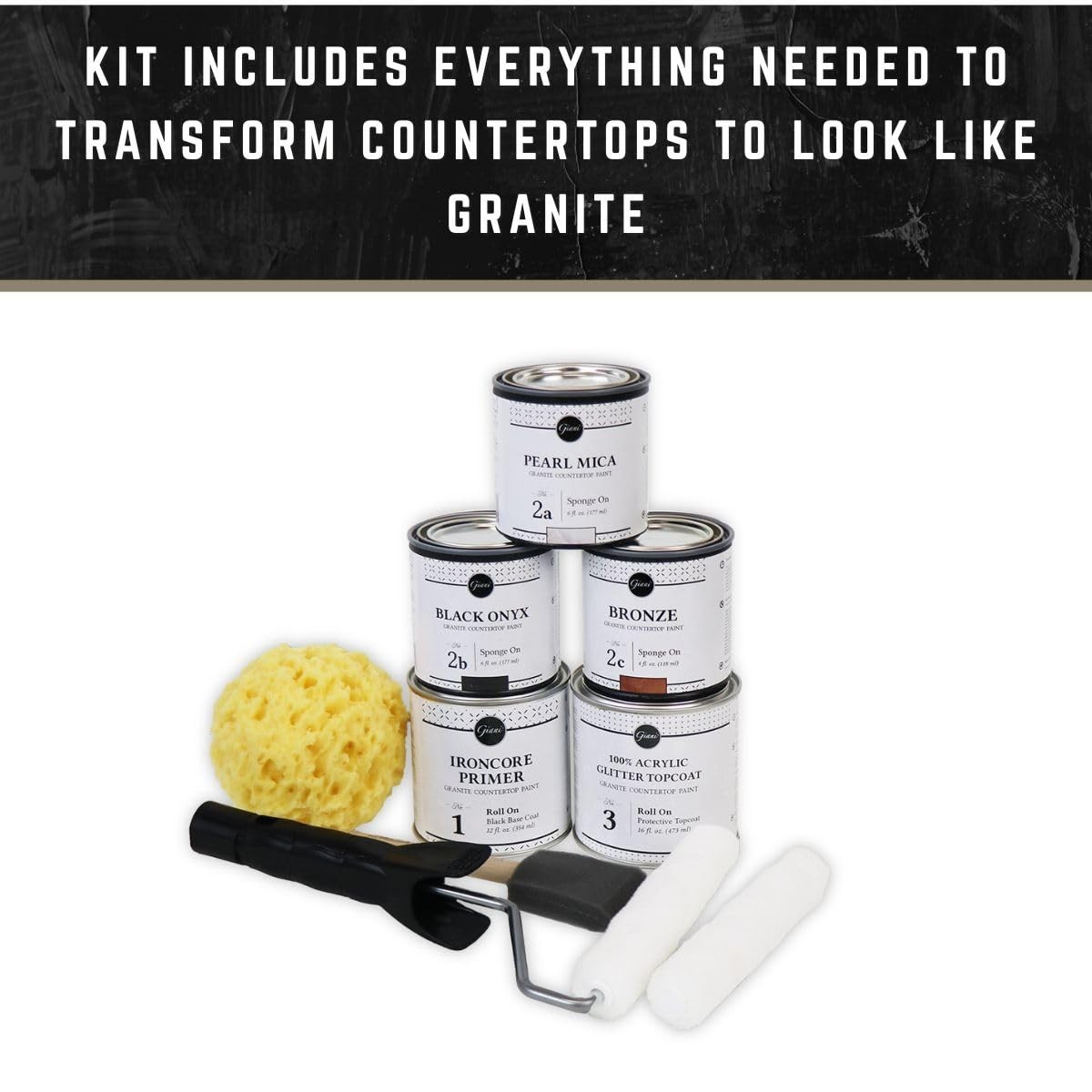 Granite Countertop Paint Kit – 100% Acrylic, Bombay Black, DIY Home Upgrade