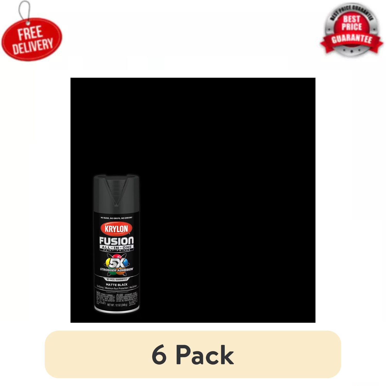 (6 pack) Krylon Fusion All-In-One, Matte, Black, 12 oz