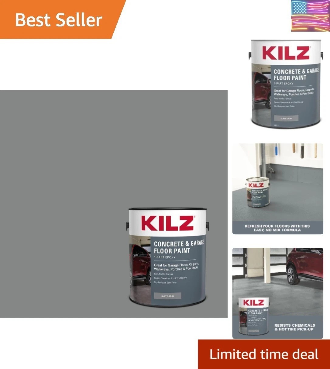 1-Part Epoxy Acrylic Concrete & Garage Floor Paint, Slate Gray, Satin, Interi…