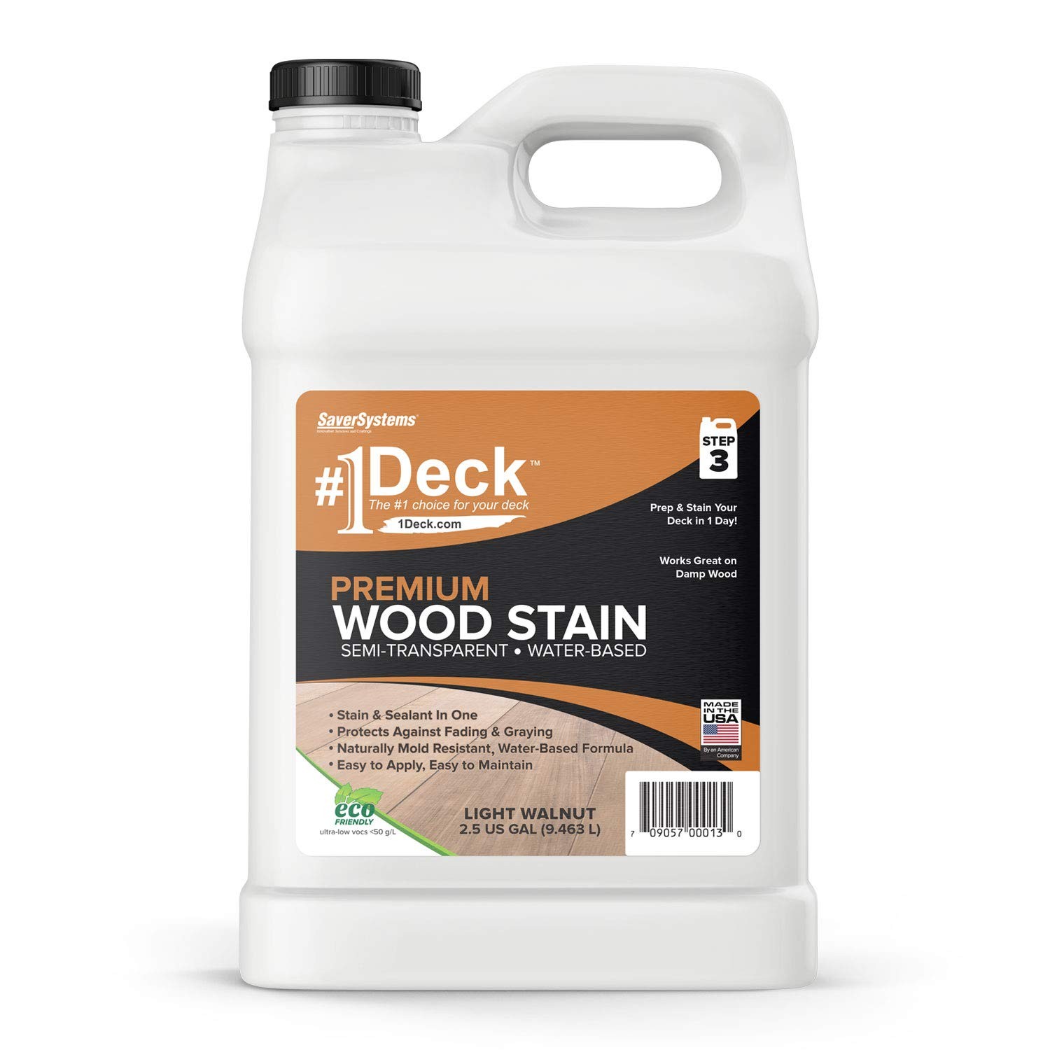 #1 Deck Premium Semi-Transparent Wood Stain and Sealer – Water Based, Light W…