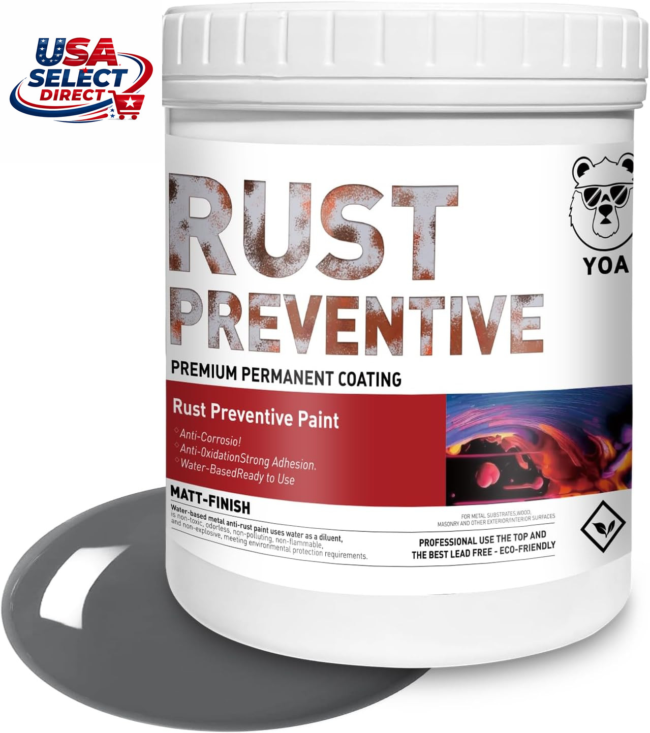 Water-Based Rust-Proof Paint 16 Fl Oz for Metal Surfaces – Matte Gray