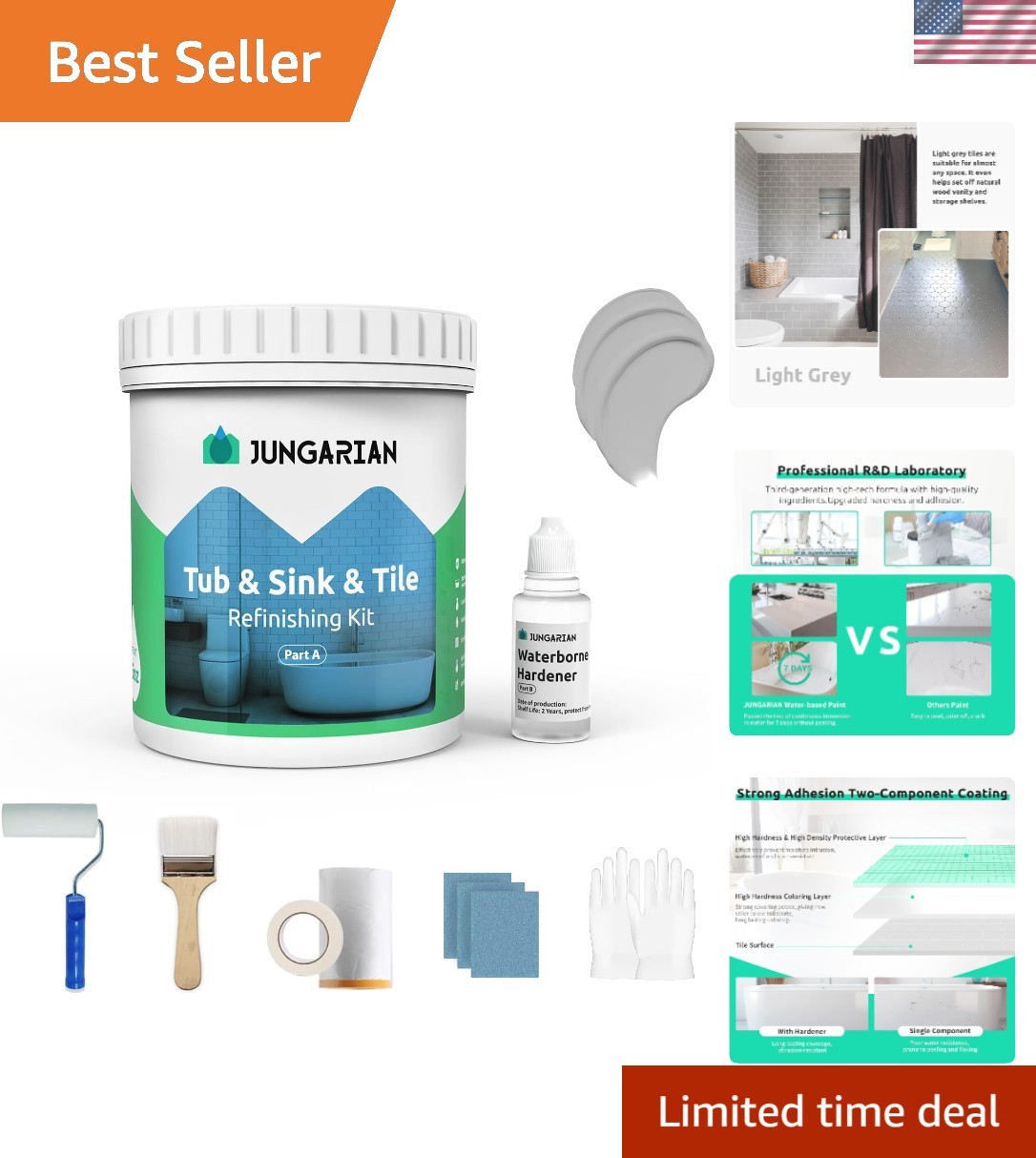17.5oz Low Odor Tub and Tile Refinishing Paint – Complete DIY Kit for Bathrooms