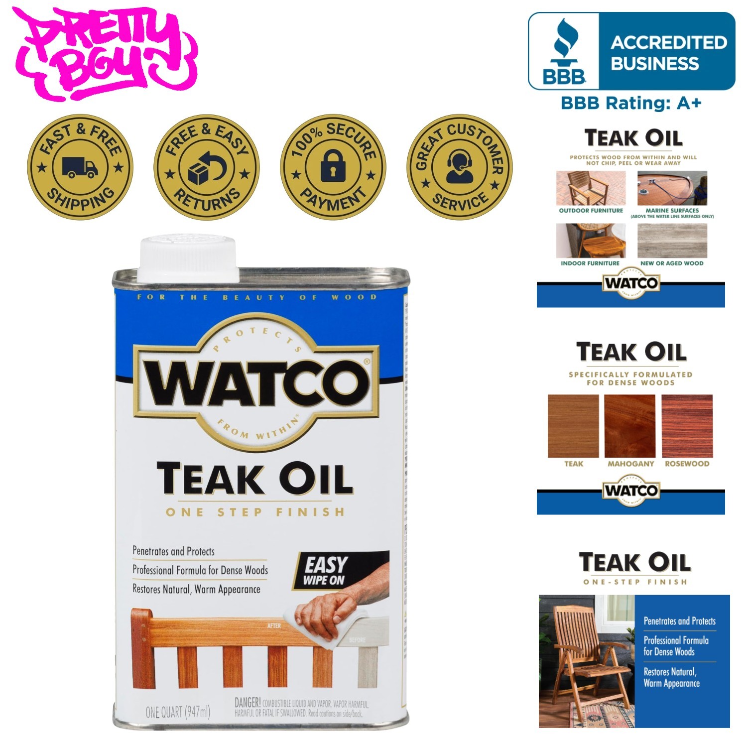 Teak Oil Wood Finish, Quart, Clear