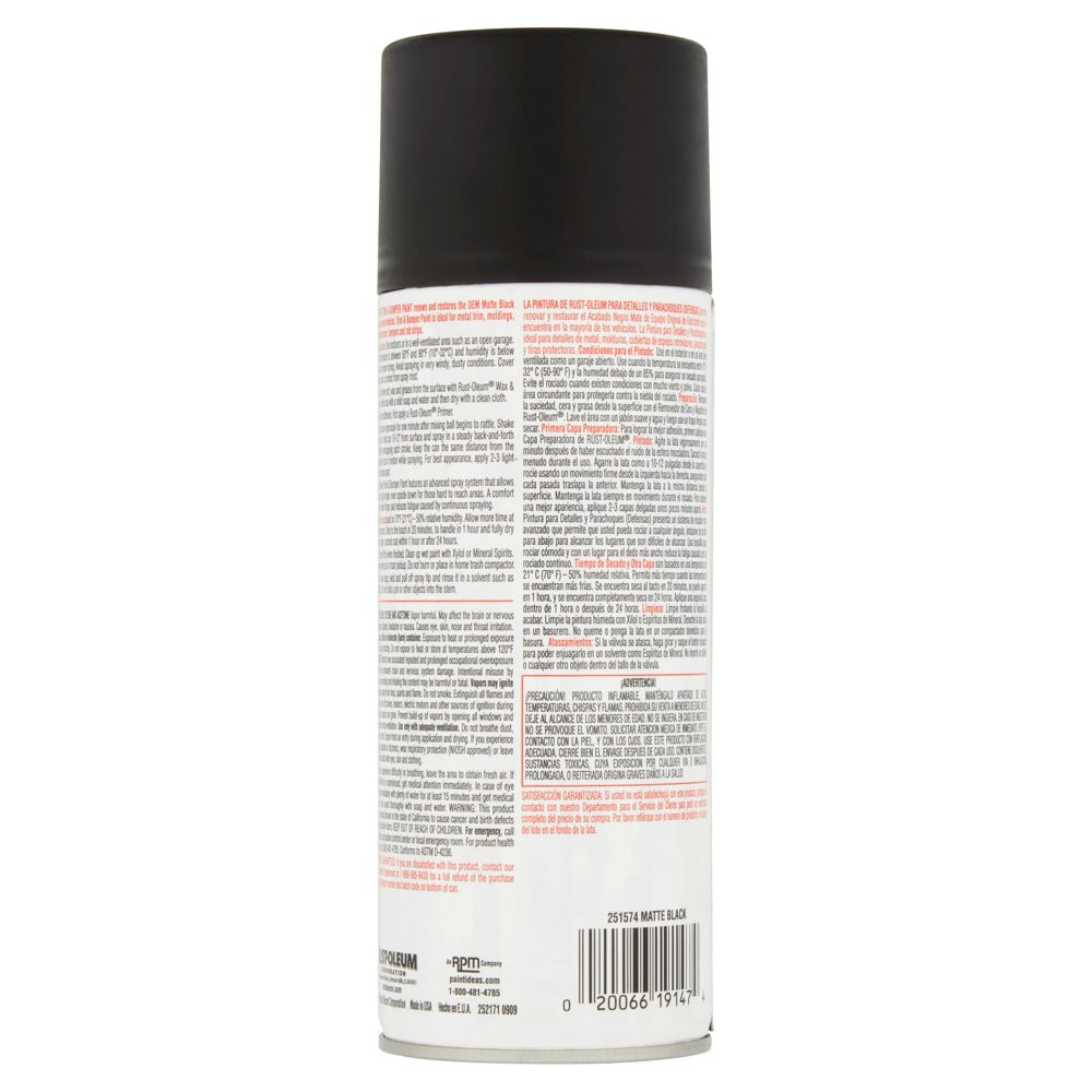 Black, Automotive Trim and Bumper Matte Spray Paint-251574, 11 Oz