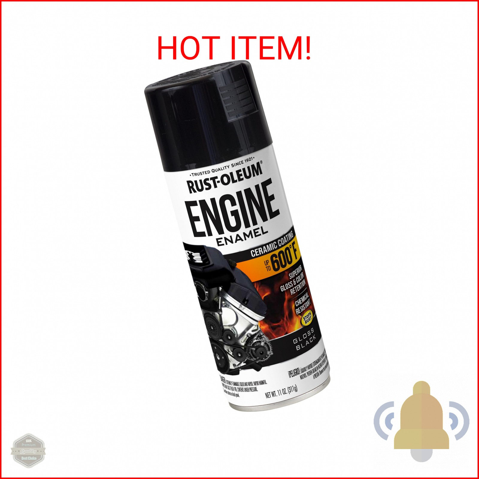 Rust-Oleum 363567 Engine Enamel Spray Paint, 11 oz, Gloss Black, (Pack of 1)