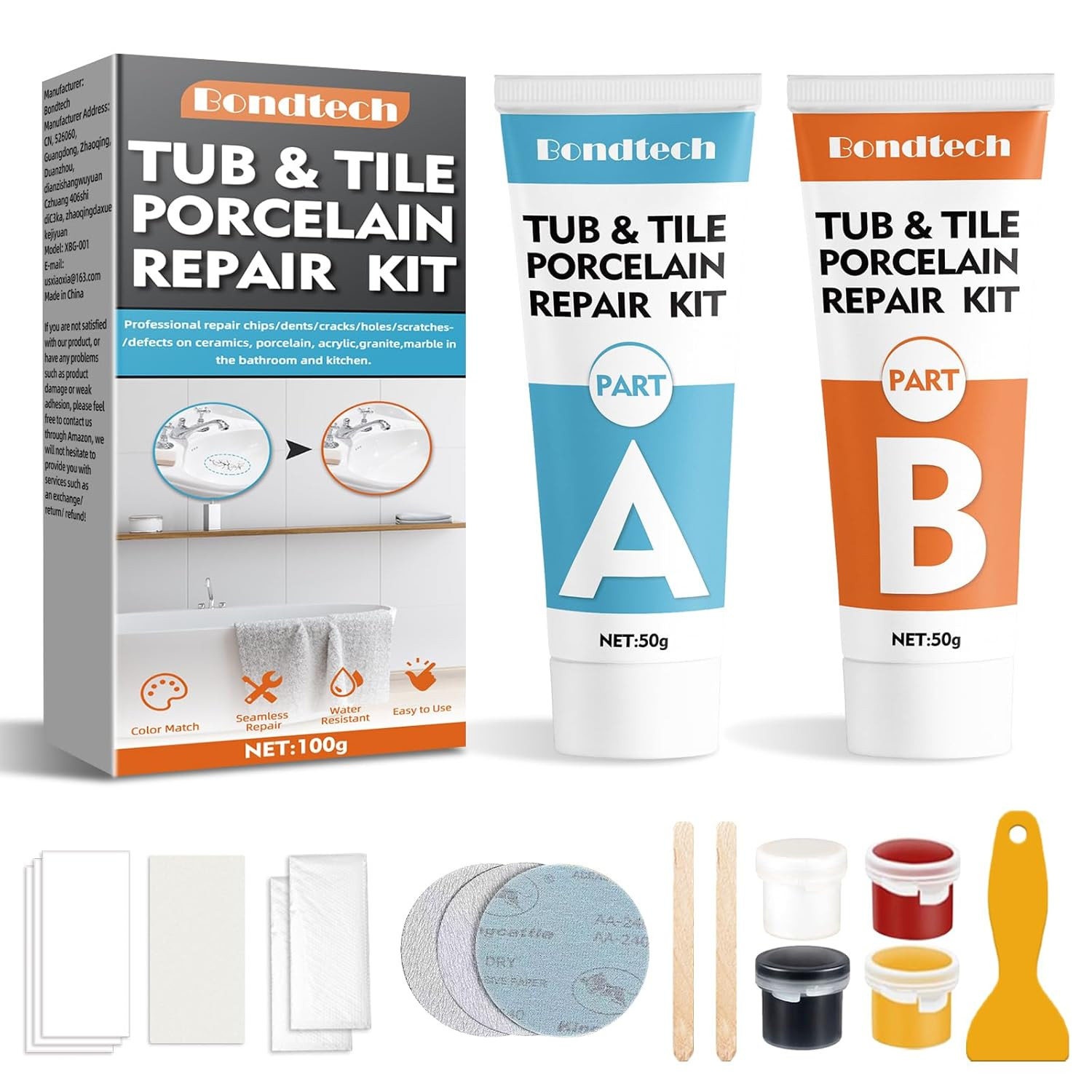 Porcelain Repair Kit, White Bathtub & Tile Repair Kit, for Tub, Enamel, Fiber…