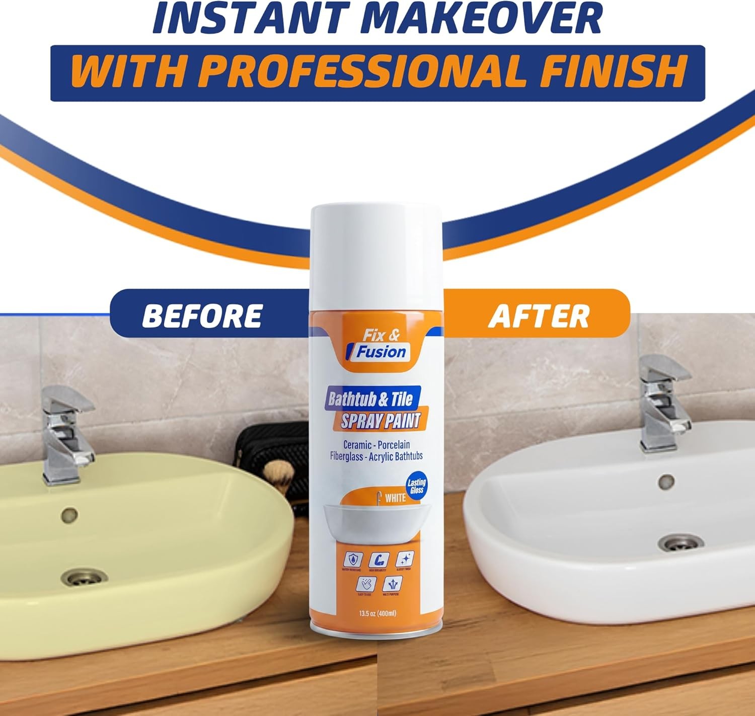 FIX & FUSION Bathtub & Tile Spray Paint, High Adhession Water Resistant, 13.5 oz