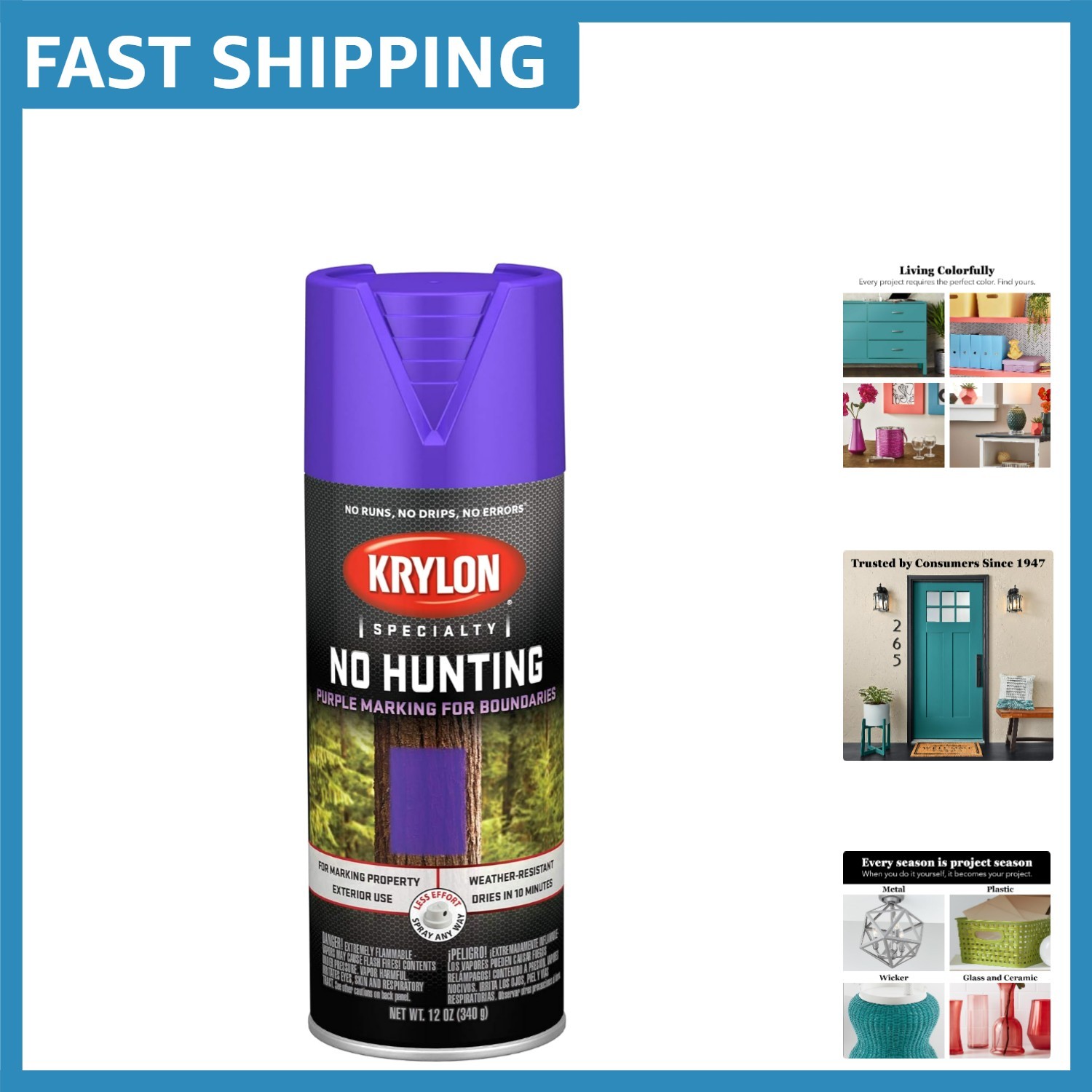 No Hunting Spray Paint – Weather Resistant Purple, 12 Ounce for Property Marking