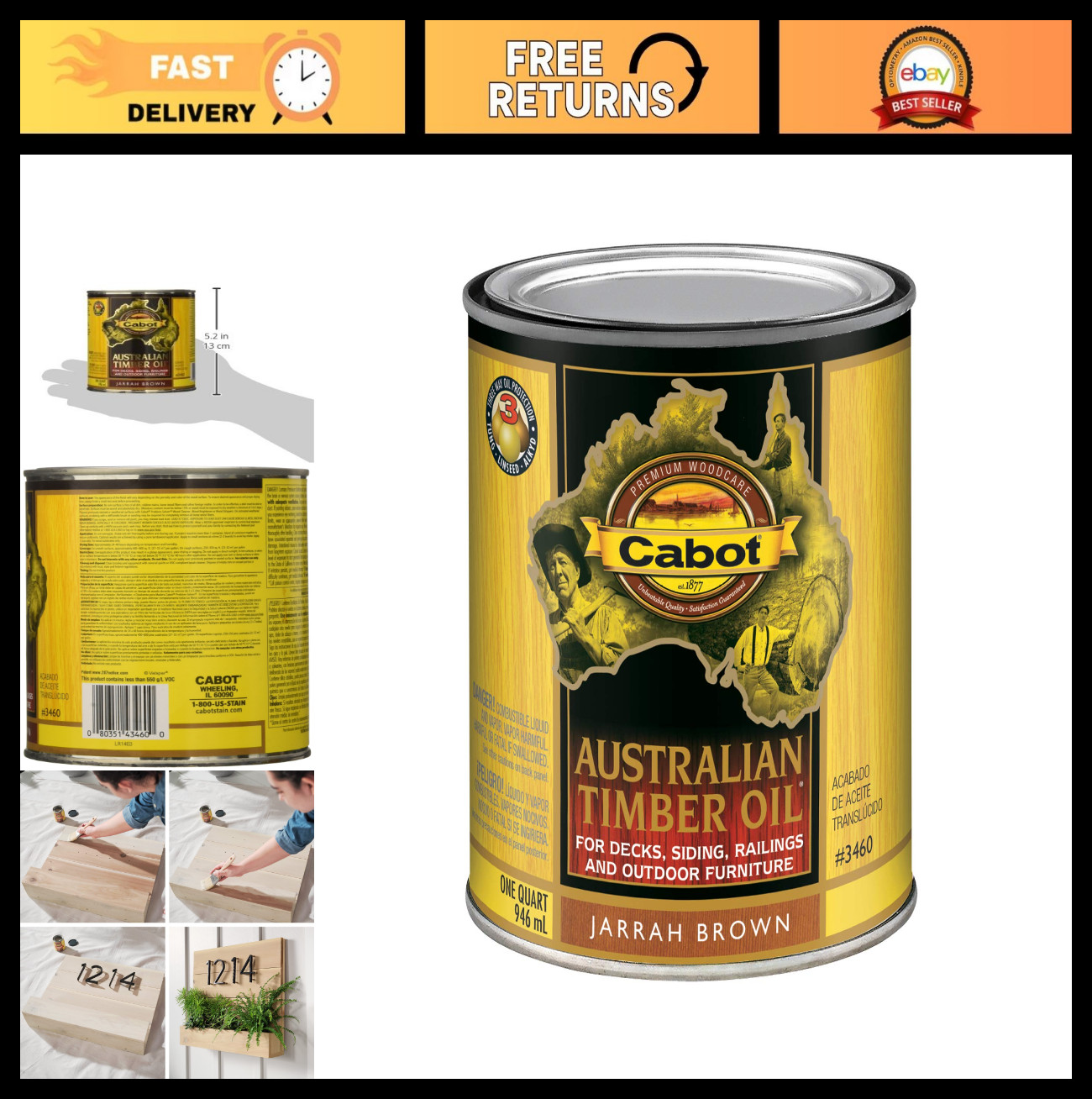 Australian Timber Oil Wood Stain & Protector, Jarrah Brown, 1 Quart – Exterior F