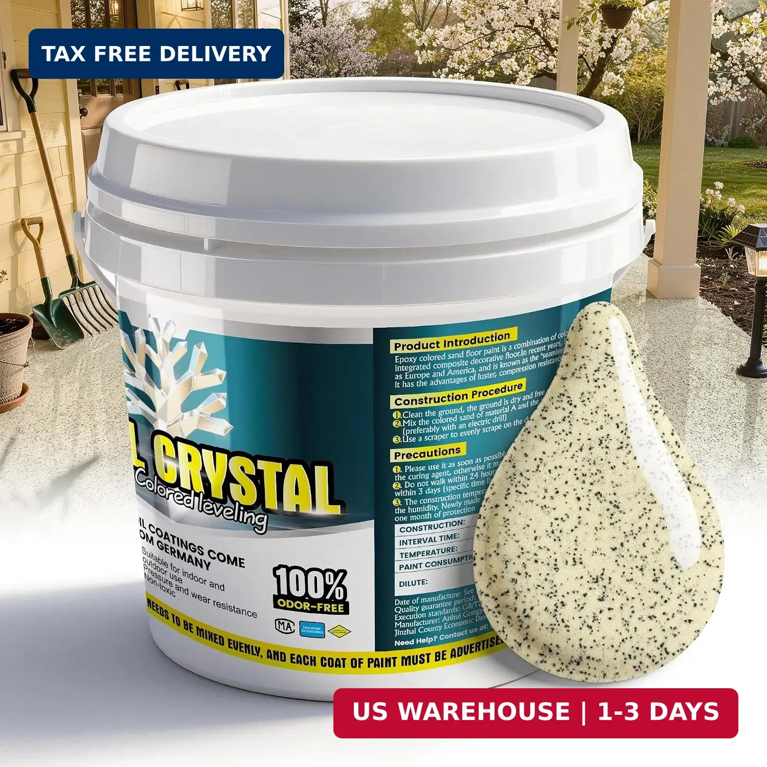 Epoxy Colored Sand Floor Paint Self Leveling-105 Fl Oz | Easy Pour & Roll Applic