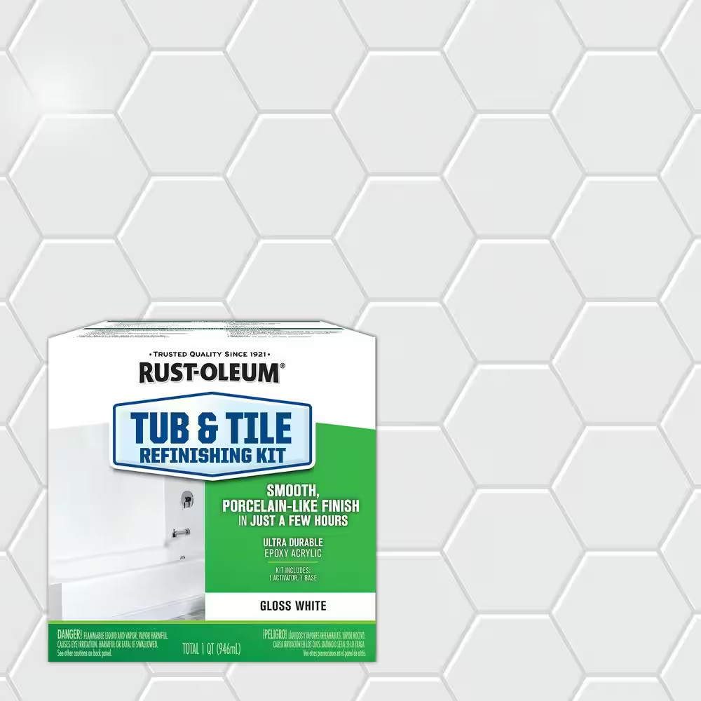 1 Quart Gloss White Tub and Tile Refinishing Kit for Ceramic and Porcelain Surfa