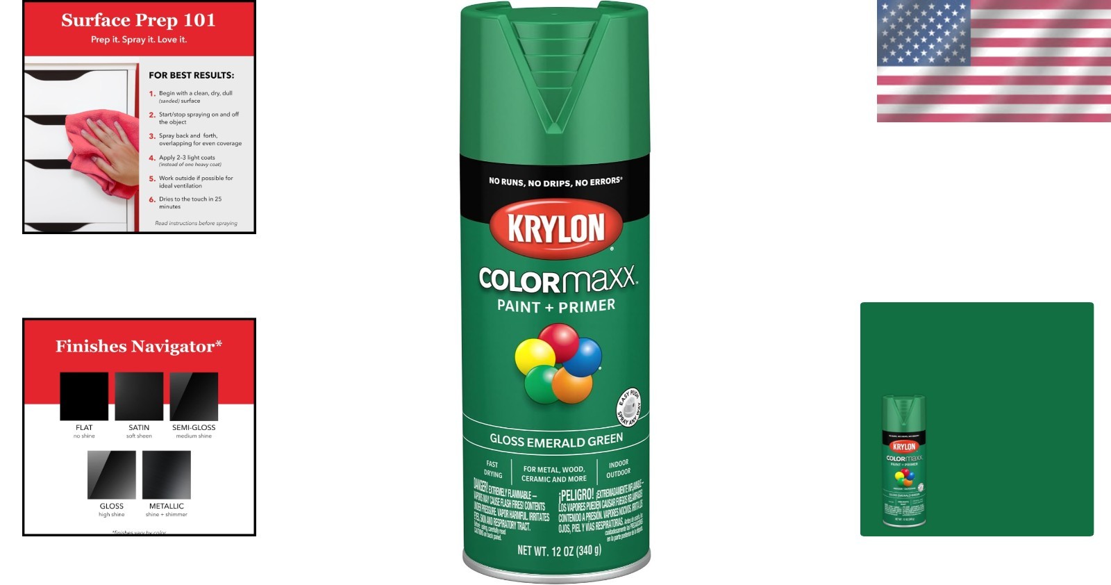 Fast-Drying 12oz Gloss Emerald Green Spray Paint & Primer for Indoor/Outdoor Use