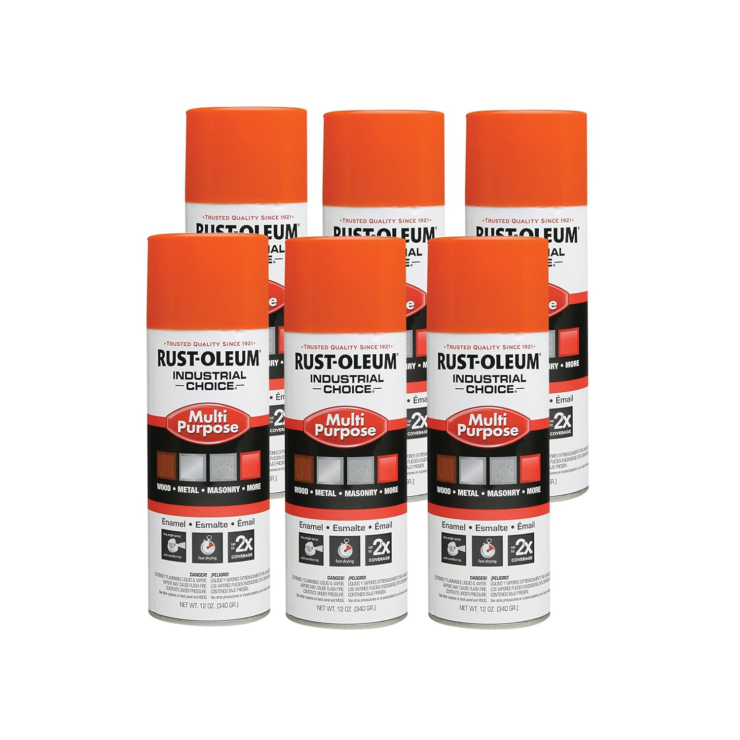 Multi-Purpose Enamel Spray Paint, OSHA Safety Orange, 12Oz, 6Pk | 1600 System, 1