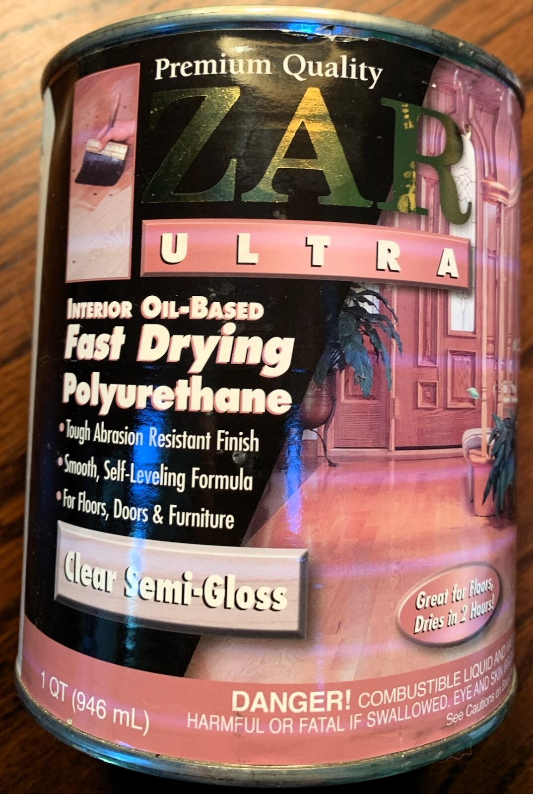 Zar Ultra Interior Oil Based Fast Drying Polyurethane Clear SemiGloss Quart