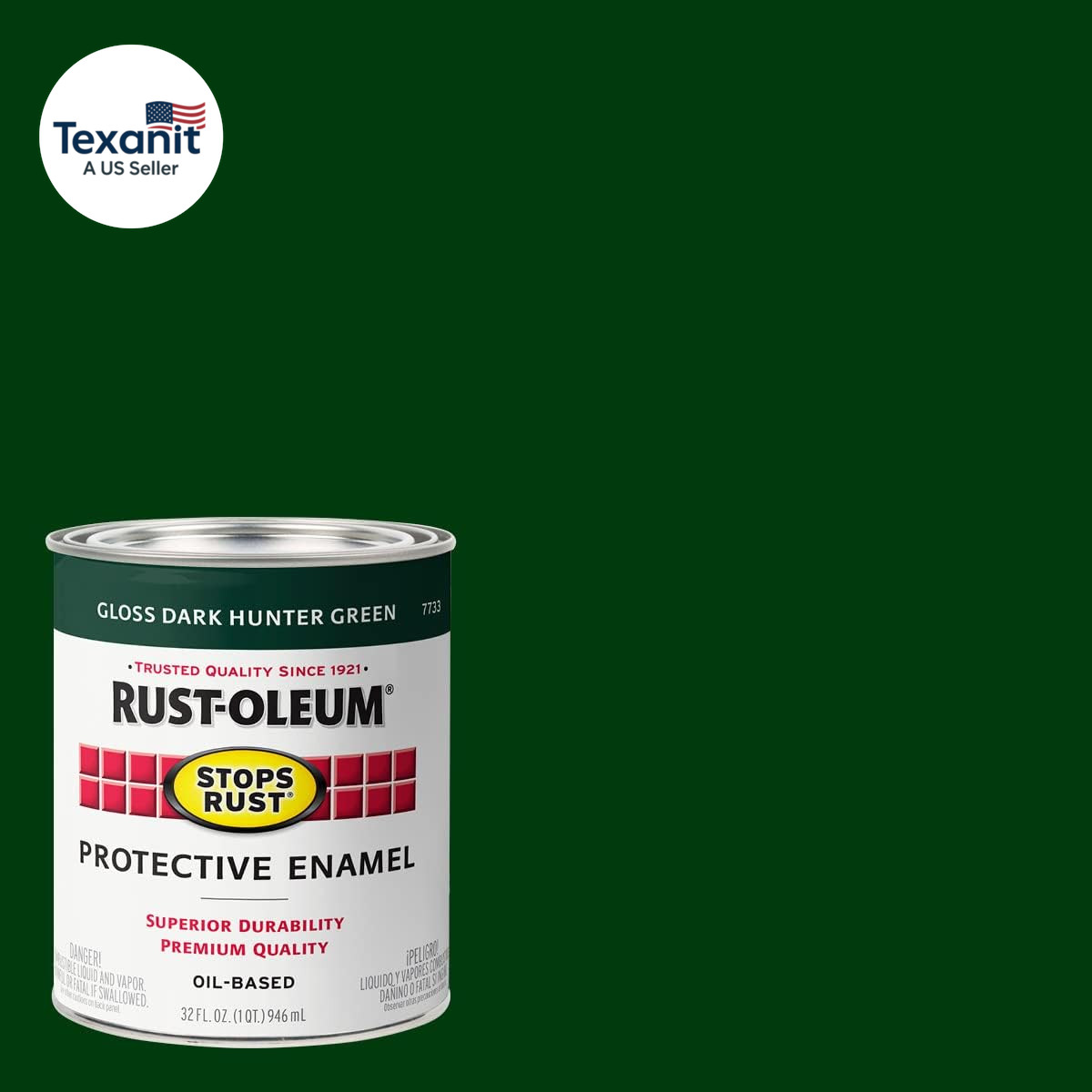 7738502 Stops Rust Brush on Paint, Quart, Gloss Hunter Green