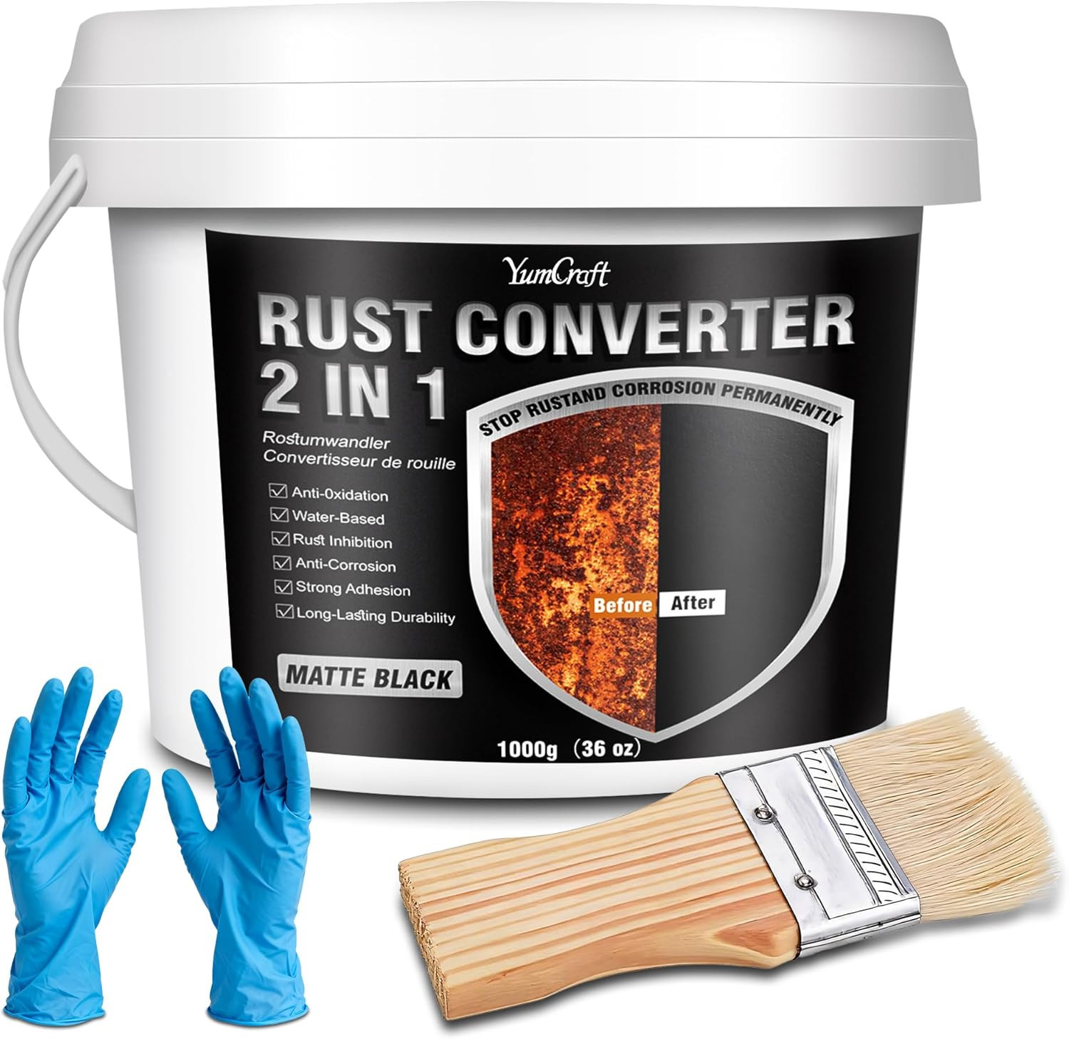 36Oz 2-In-1 Rust Converter Paint & Metal Primer, Black Water-Based Rust Reformer