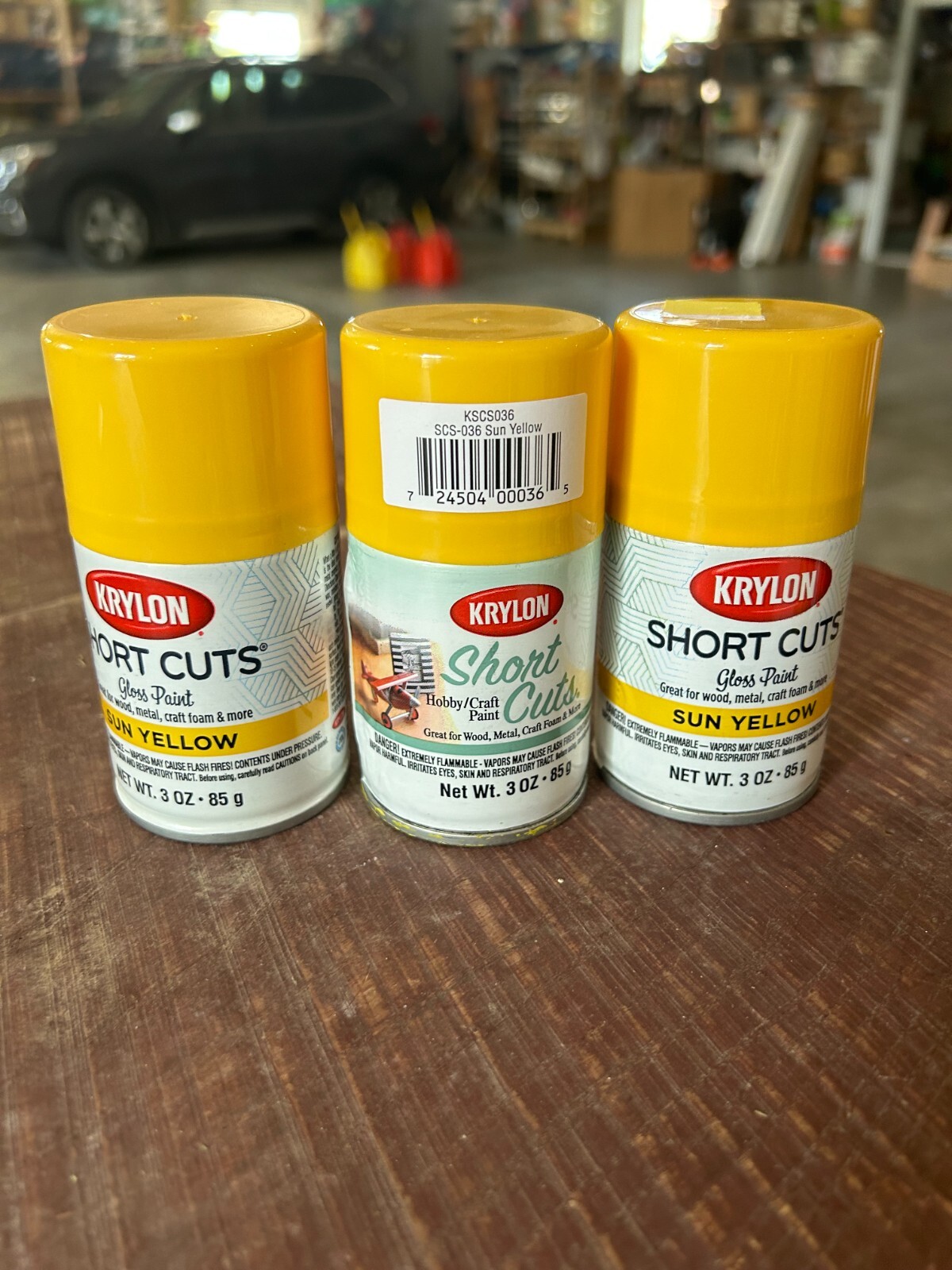NEW 3-pack lot Krylon Short Cuts Aerosol Spray Paint 3 Oz. Gloss Sun Yellow