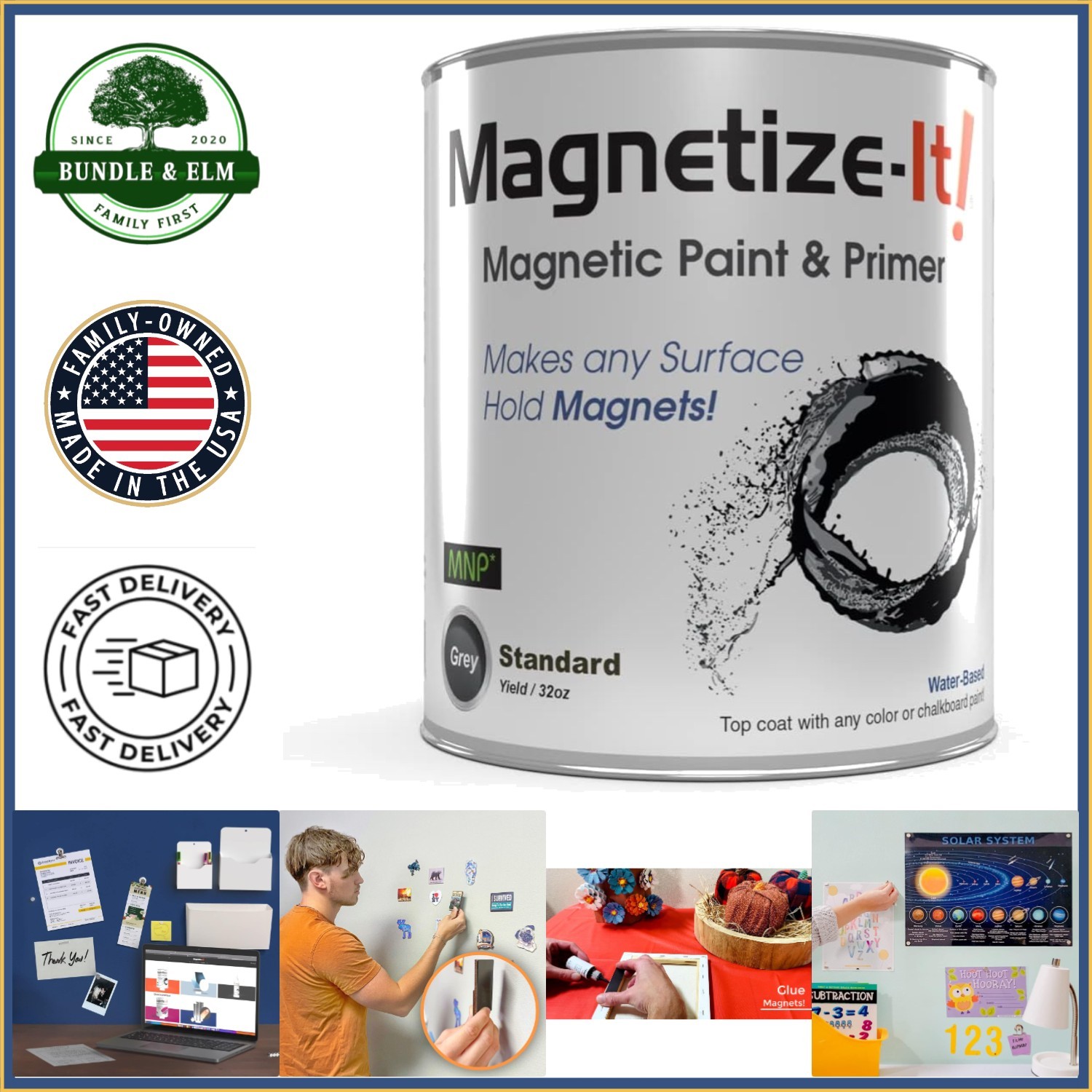 Non-Toxic Magnetic Paint, 32oz Water Based, Ideal for Indoor Applications