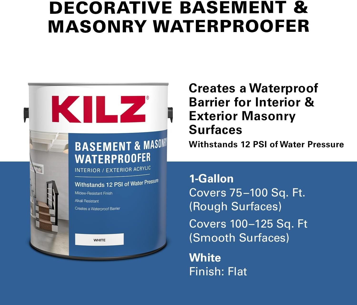 High-Performance White Waterproofing Paint for Concrete/Masonry – 1 Gallon Size