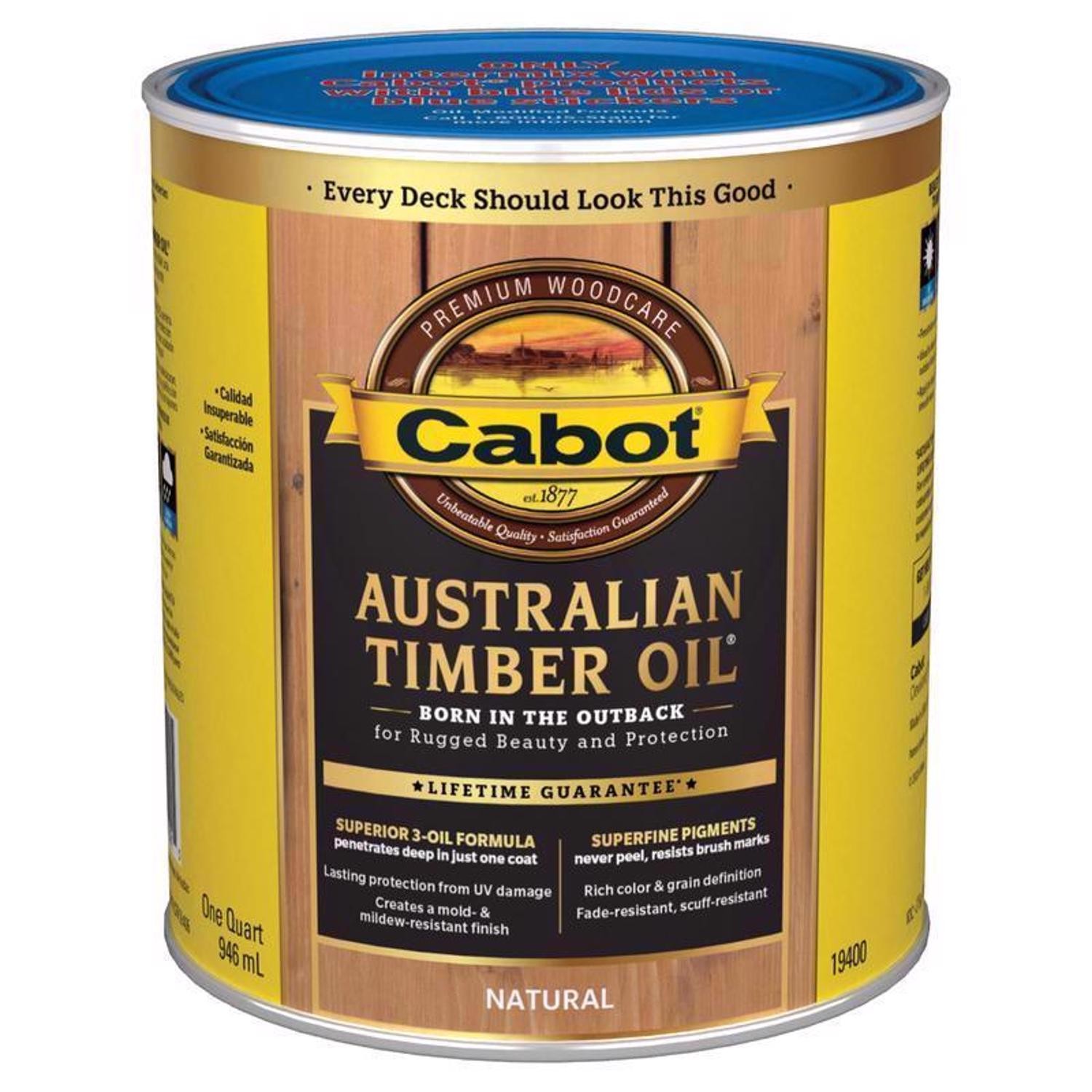 Cabot Transparent 19400 Natural Oil-Based Australian Timber Oil 1Qt. 4pk