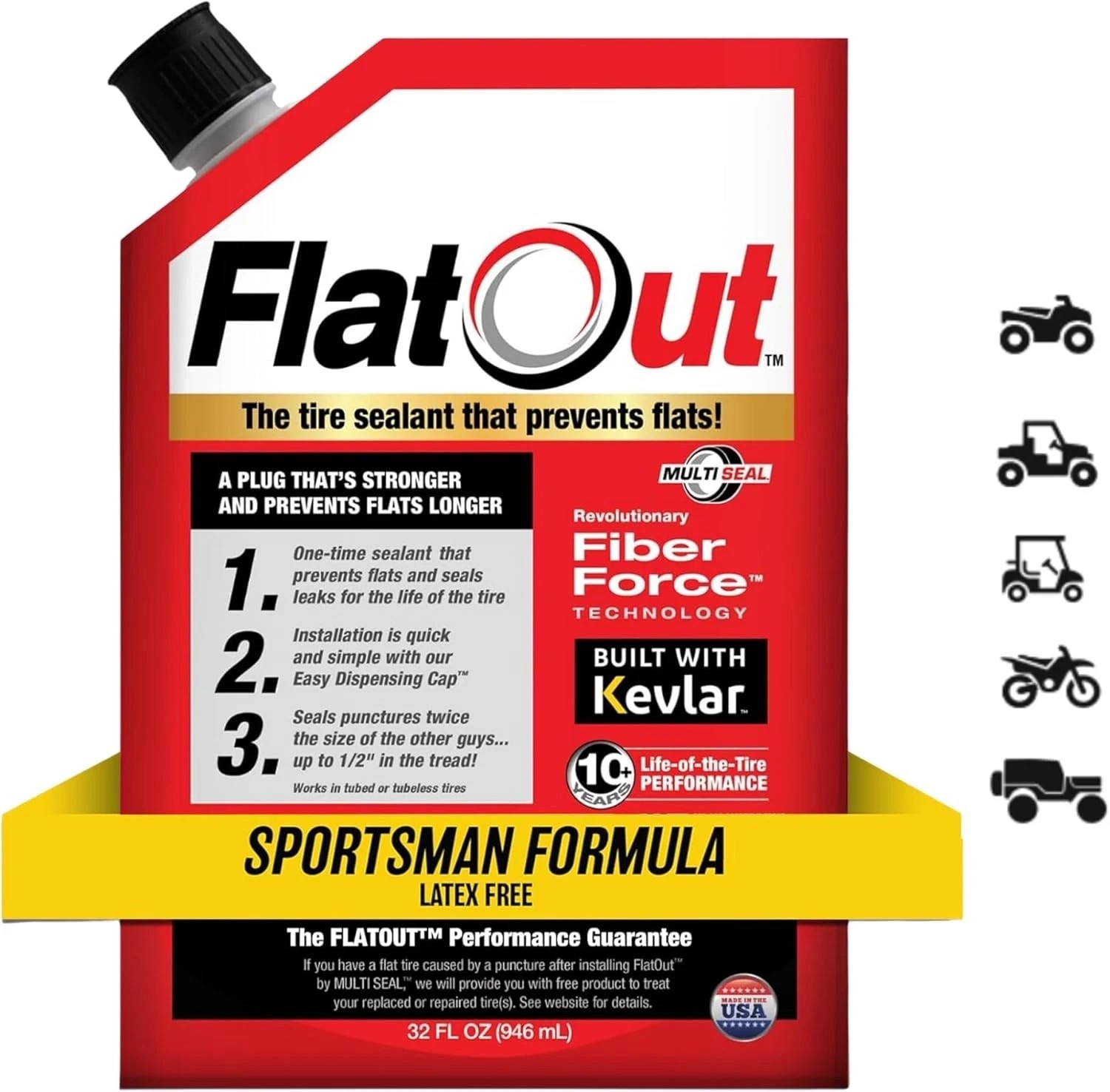 FlatOut Tire Sealant Sportsman Formula 32 oz Prevent Flat Tires, Seal Leaks. NEW